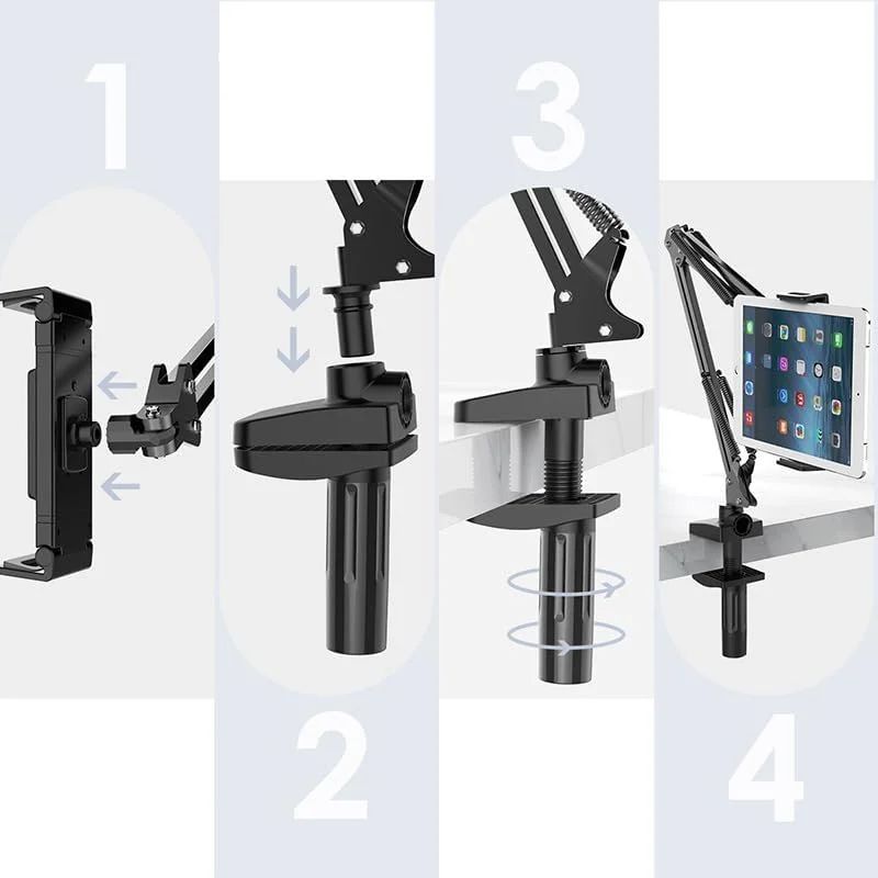 نگهدارنده تبلت و موبایل بازویی تاشو AECAM، گیره دار، مناسب برای ضبط ویدیو و تولید محتوای زنده (سفید) نگهدارنده تبلت و موبایل بازویی تاشو AECAM، گیره دار، مناسب برای ضبط ویدیو و تولید محتوای زنده (سفید)