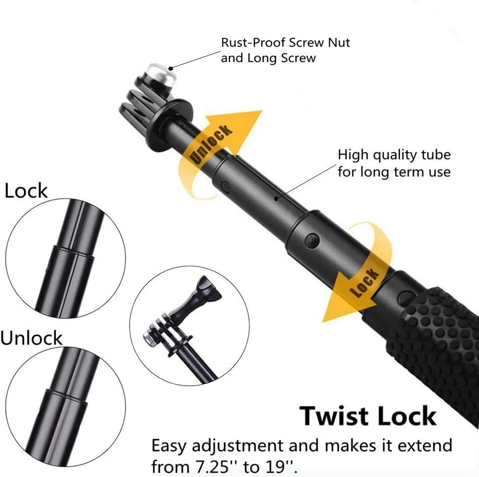 AECAM - دسته ضد آب قابل تنظیم مونوپاد دستی برای GeekPro، GOPROs HD Hero 6 5 4 3+ 3 2 1 و Xiaomis Yi (مشکی) AECAM - دسته ضد آب قابل تنظیم مونوپاد دستی برای GeekPro، GOPROs HD Hero 6 5 4 3+ 3 2 1 و Xiaomis Yi (مشکی)