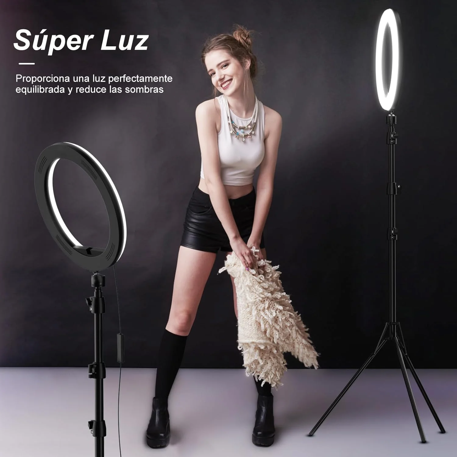 حلقه نور KOSCHEAL با سه پایه، حلقه نور سلفی 10 اینچی قابل تنظیم 1.8 متری و 37 حالت رنگی RGB، قابل تنظیم برای سلفی، آرایش، تیک تاک، سازگار با تلفن هوشمند