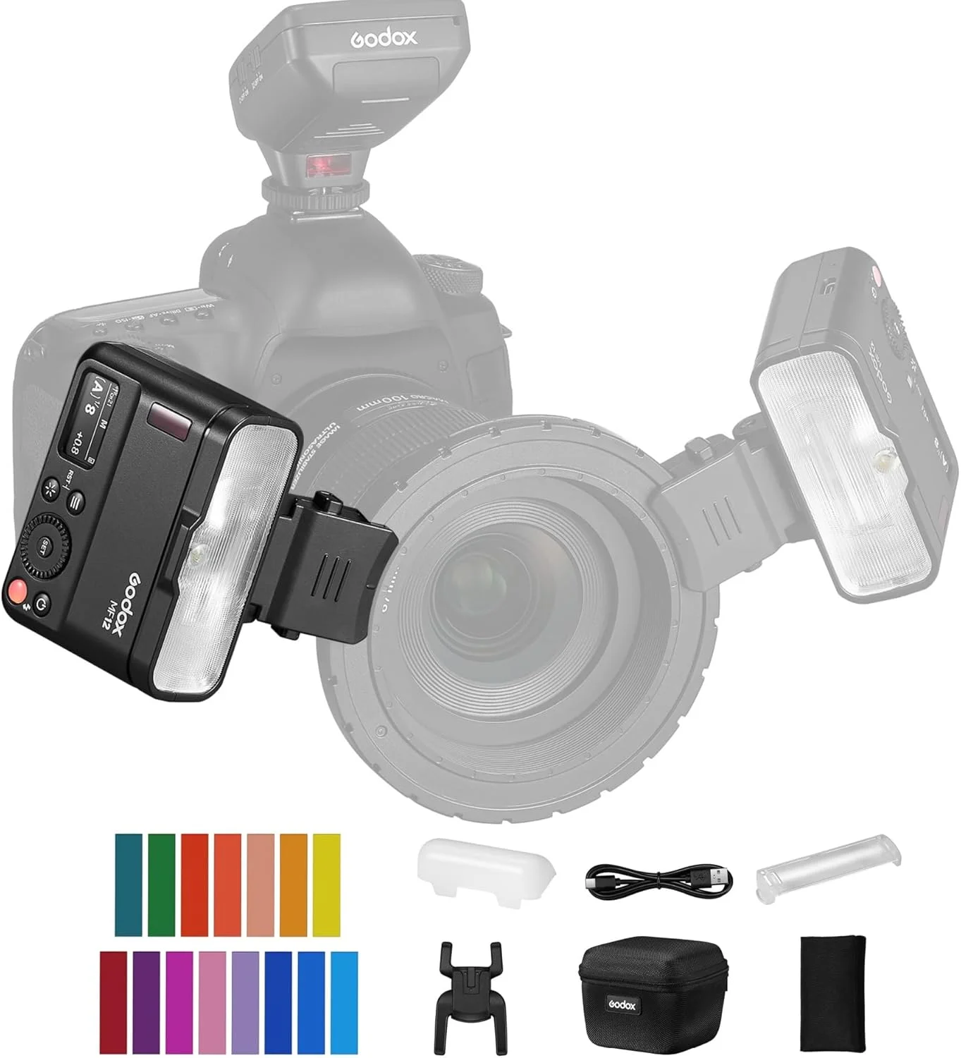فلاش ماکرو GODOX MF12 کنترل انتقال بی سیم 2.4G عدد راهنما 16 حالت TTL M با فیلتر رنگی کفشک سرد برای عکاسی ماکرو از گیاهان، حشرات، غذا و جواهرات