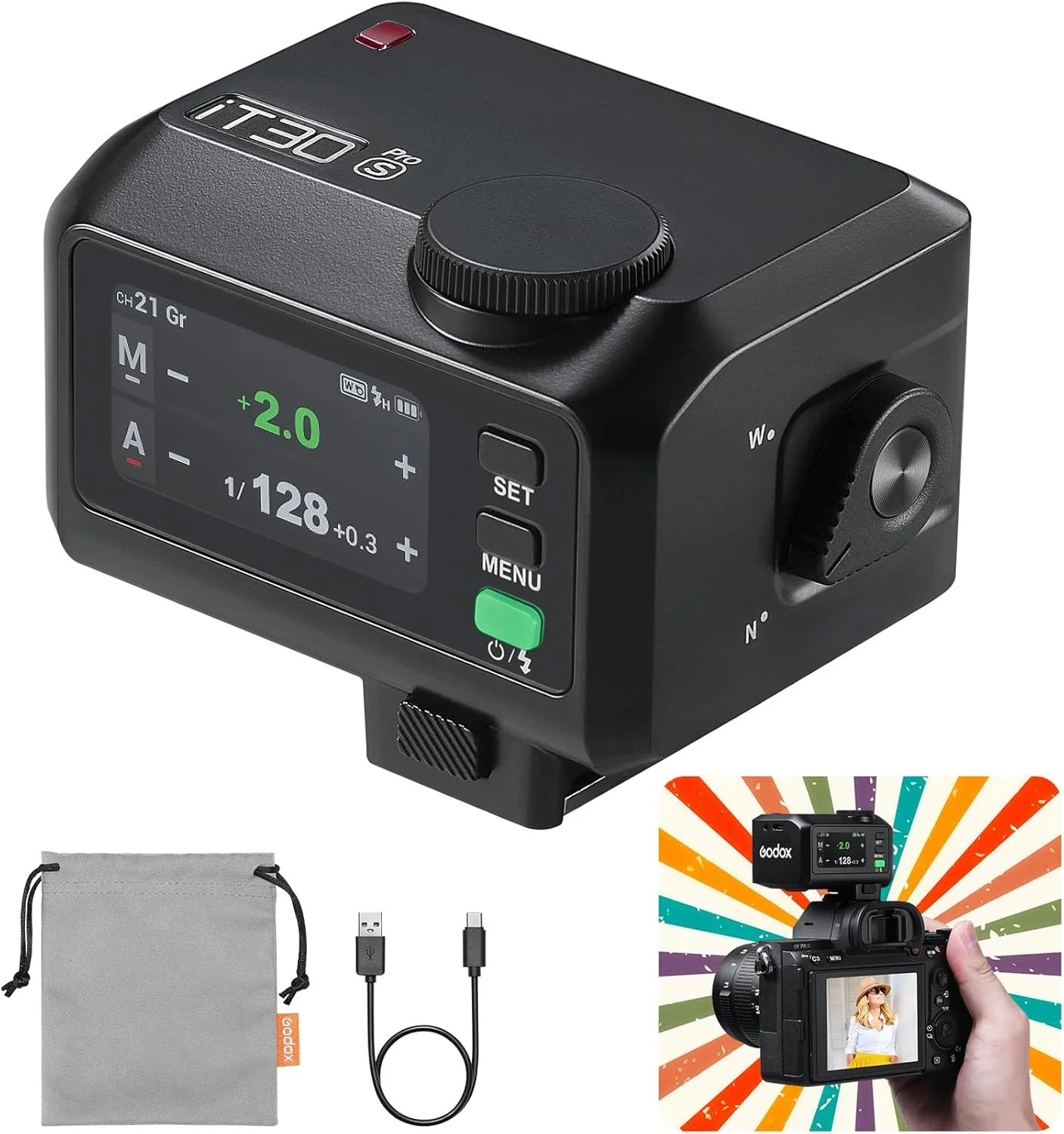 فلاش جیبی TTL گودکس iT30 Pro-S برای دوربین سونی: بیسیم 2.4G + صفحه لمسی (معادل تریگر X3 داخلی)، باتری لیتیوم-یون، HSS 1/8000 ثانیه، 560 فلاش، دیفیوزر داخلی برای عکاسی پرتره فلاش جیبی TTL گودکس iT30 Pro-S برای دوربین سونی: بیسیم 2.4G + صفحه لمسی (معادل تریگر X3 داخلی)، باتری لیتیوم-یون، HSS 1/8000 ثانیه، 560 فلاش، دیفیوزر داخلی برای عکاسی پرتره