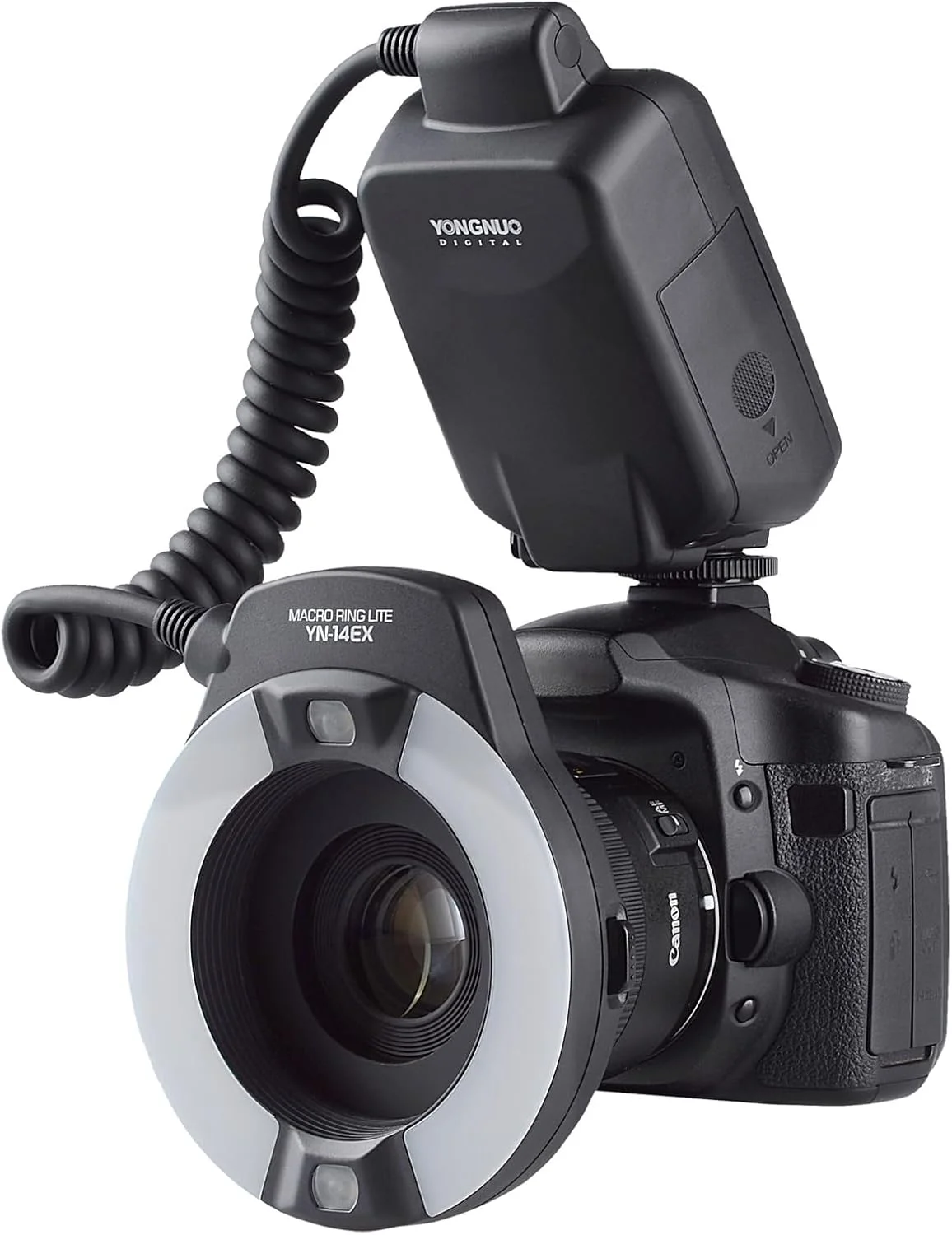 فلاش حلقوی ماکرو Yongnuo YN-14EX TTL با نور LED و حلقه آداپتور برای دوربین های DSLR کانن EOS مشابه Canon MR-14EX