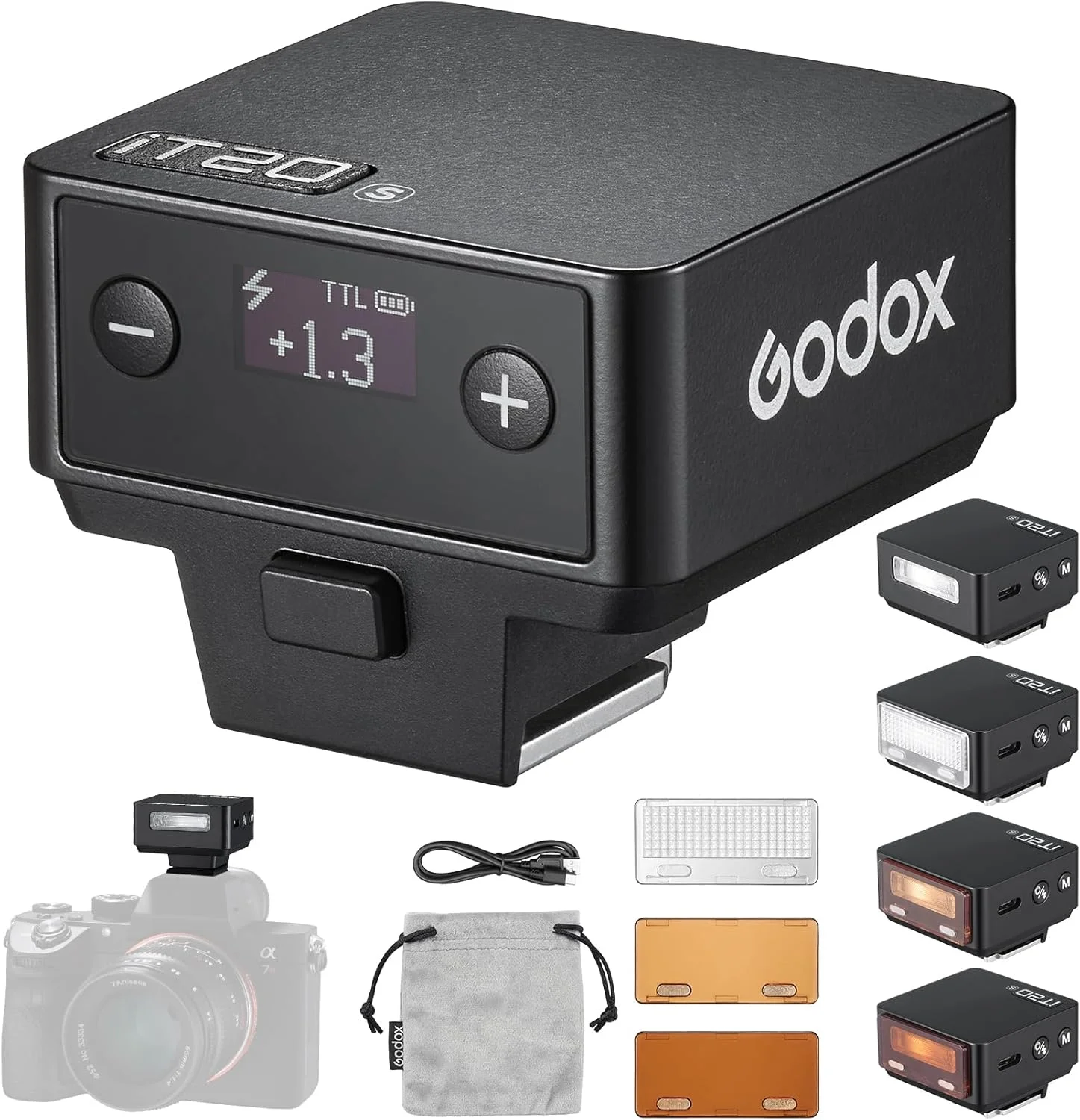 فلاش دوربین فوق فشرده گودکس iT20-S - ارتقا یافته از iM20 با عملکرد TTL و لوازم جانبی مغناطیسی، وزن سبک 45 گرم، بیش از 700 فلاش، بازیافت 1.5 ثانیه، شارژ USB-C، سازگار با دوربین های سونی فلاش دوربین فوق فشرده گودکس iT20-S - ارتقا یافته از iM20 با عملکرد TTL و لوازم جانبی مغناطیسی، وزن سبک 45 گرم، بیش از 700 فلاش، بازیافت 1.5 ثانیه، شارژ USB-C، سازگار با دوربین های سونی