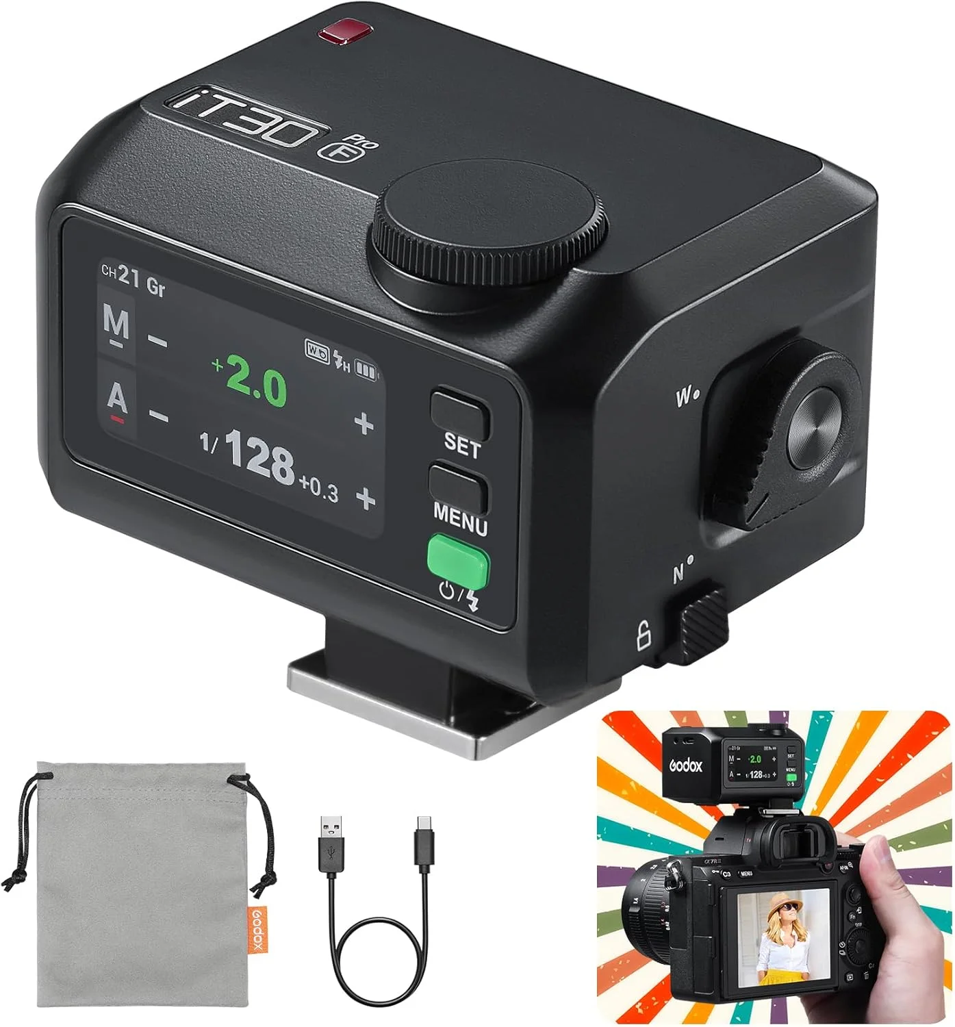 فلاش جیبی TTL گودکس iT30 Pro-F برای دوربین فوجیفیلم: بیسیم 2.4G + صفحه لمسی (معادل تریگر X3 داخلی)، باتری لیتیوم-یون، HSS 1/8000 ثانیه، 560 فلاش، دیفیوزر داخلی برای پرتره فلاش جیبی TTL گودکس iT30 Pro-F برای دوربین فوجیفیلم: بیسیم 2.4G + صفحه لمسی (معادل تریگر X3 داخلی)، باتری لیتیوم-یون، HSS 1/8000 ثانیه، 560 فلاش، دیفیوزر داخلی برای پرتره