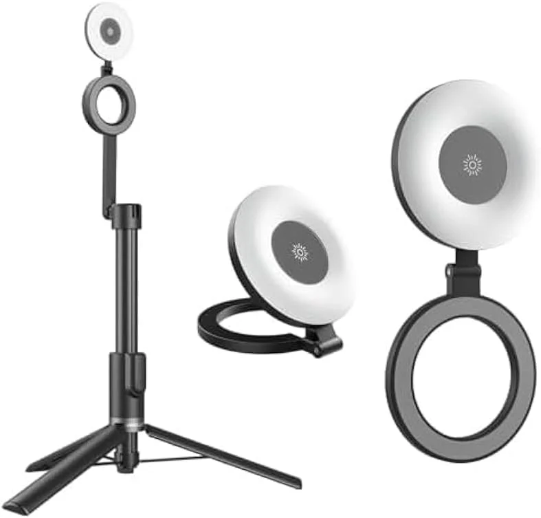 نور حلقه ای سلفی، چراغ LED کوچک شارژی تاشو با مکش مغناطیسی، چراغ آرایشی 3 حالته مغناطیسی برای Magsafe، چراغ حلقه ای تلفن با قابلیت چرخش 180 درجه برای ضبط ویدیو، مشکی
