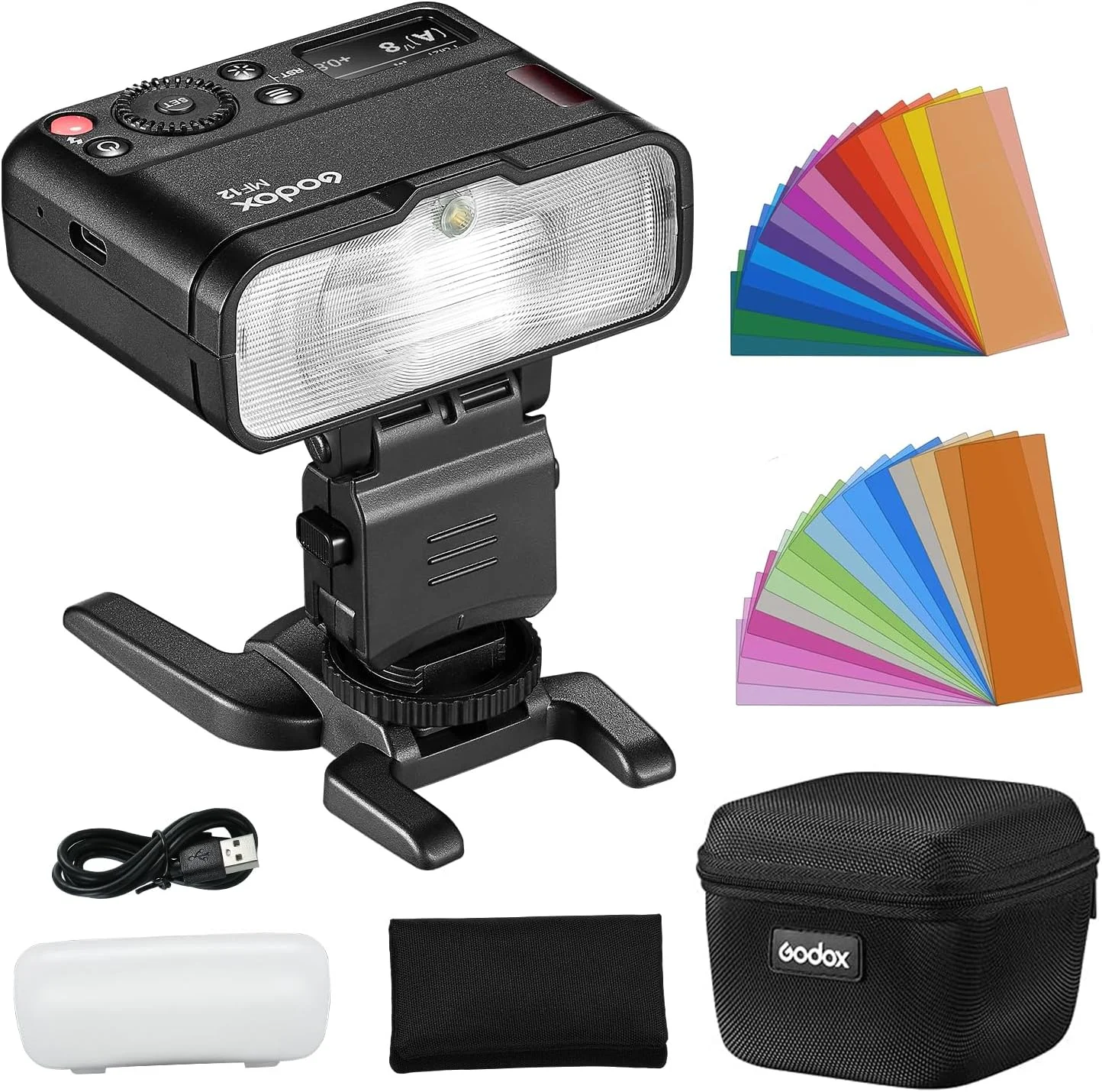 فلاش ماکرو Godox MF12 TTL 12W با سیستم وایرلس 2.4G و باتری لیتیومی داخلی، مناسب برای عکاسی از گل ها، حشرات، پرتره، سازگار با نیکون، سونی، کانن، فوجی و غیره.