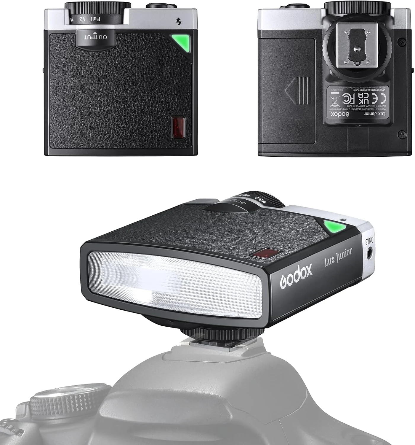 فلاش اسپیدلایت گودکس LUX Junior Retro In Style - با استفاده از 2 باتری AAA، عدد راهنمای 12، دمای رنگ 6000K، 7 مرحله خروجی قدرت: 1/1-1/64 سازگار با دوربین های فوجی فیلم/کانن/نیکون/سونی/المپوس