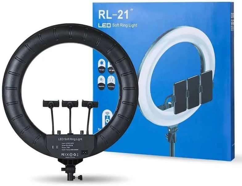 نور حلقه ای ال ای دی RL-21، نور حلقه ای نرم 21 اینچی برای تلفن های هوشمند، دوربین، ویدیوهای یوتیوب و تیک تاک با سه پایه و 3 نگهدارنده تلفن (21 اینچ)