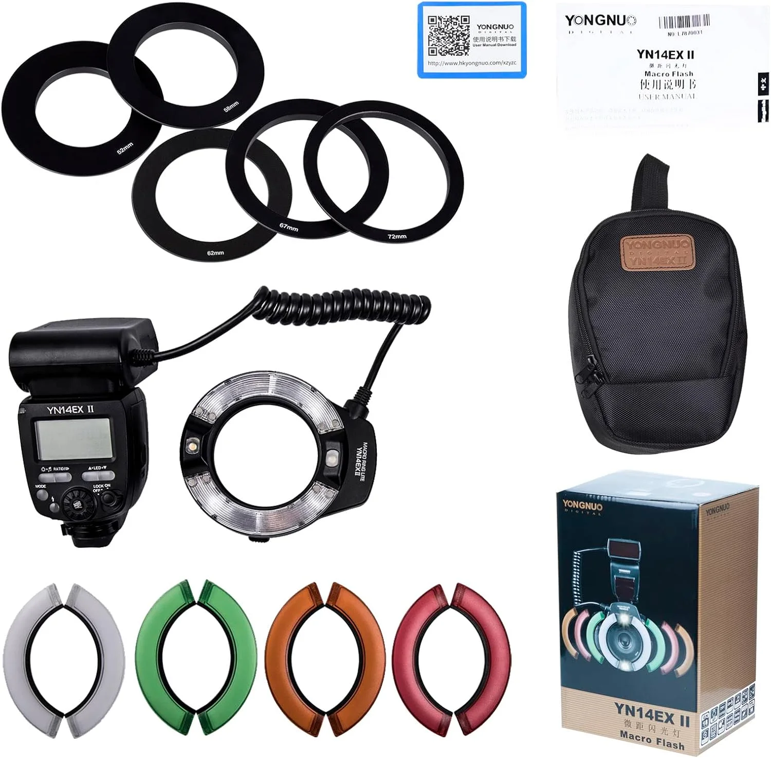 فلاش ماکرو Yongnuo Yn14Ex Ii برای دوربین های DSLR کانن با صفحه نمایش LCD بزرگ، حلقه های آداپتور، فیلترهای دمای رنگ، پایه هات شو، پشتیبانی از فلاش M/TTL فلاش ماکرو Yongnuo Yn14Ex Ii برای دوربین های DSLR کانن با صفحه نمایش LCD بزرگ، حلقه های آداپتور، فیلترهای دمای رنگ، پایه هات شو، پشتیبانی از فلاش M/TTL