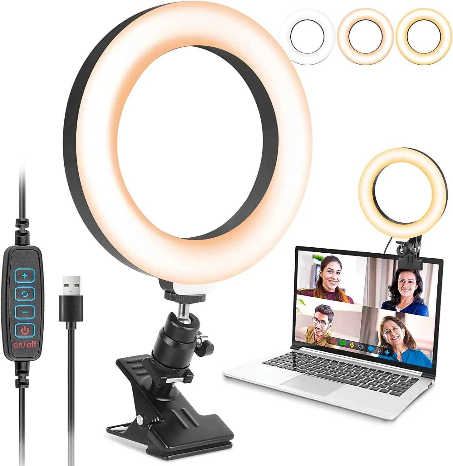 نورپردازی کنفرانس ویدیویی، چراغ حلقه ای سلفی ال ای دی، نور وب کم با 3 حالت نور، 10 سطح کم نور شونده، برای کنفرانس ویدیویی، تماس های زوم، پخش زنده، عکاسی، آموزش آنلاین، وب کم کم نور شونده