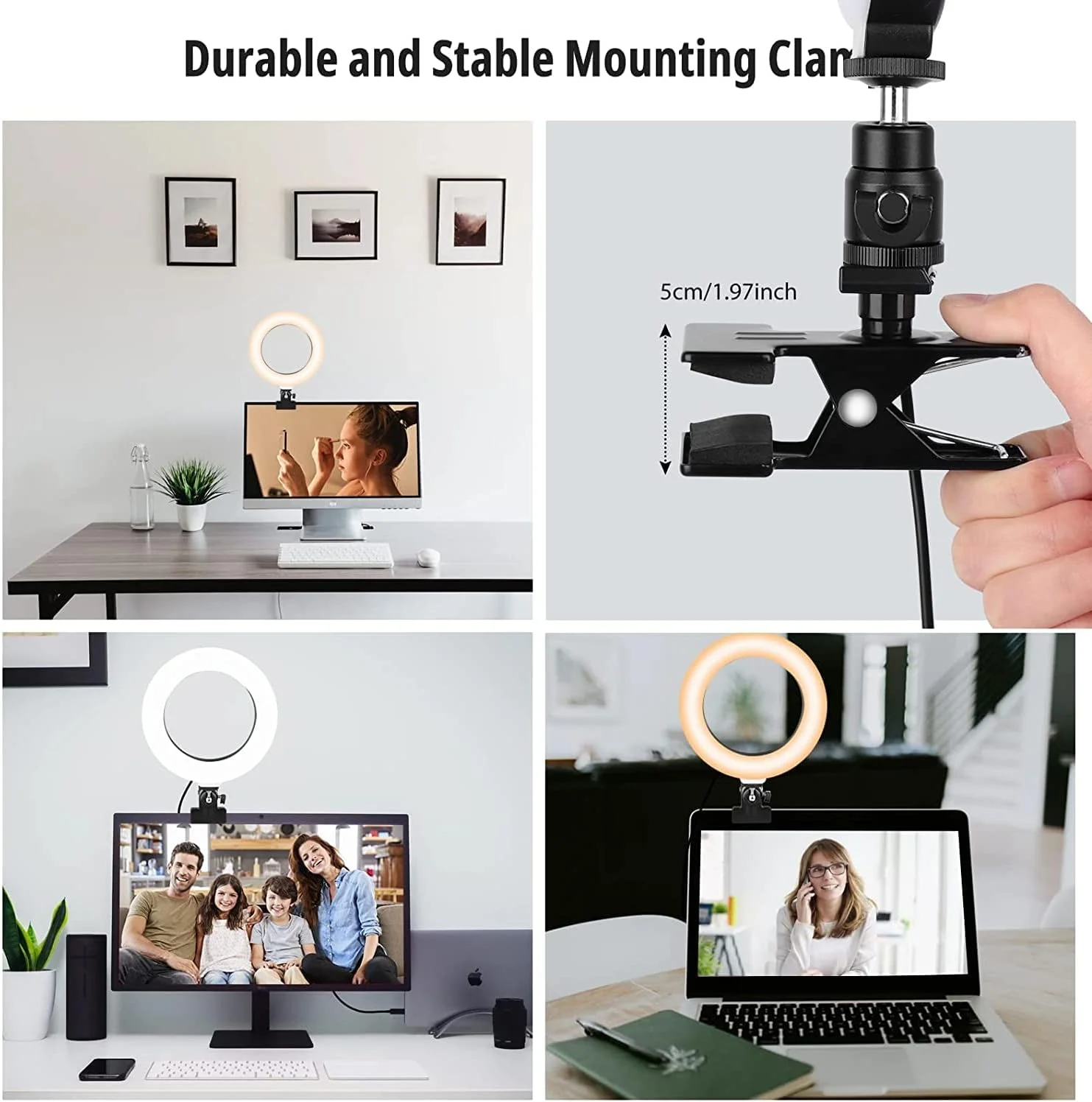 نورپردازی کنفرانس ویدیویی، چراغ حلقه ای سلفی ال ای دی، نور وب کم با 3 حالت نور، 10 سطح کم نور شونده، برای کنفرانس ویدیویی، تماس های زوم، پخش زنده، عکاسی، آموزش آنلاین، وب کم کم نور شونده