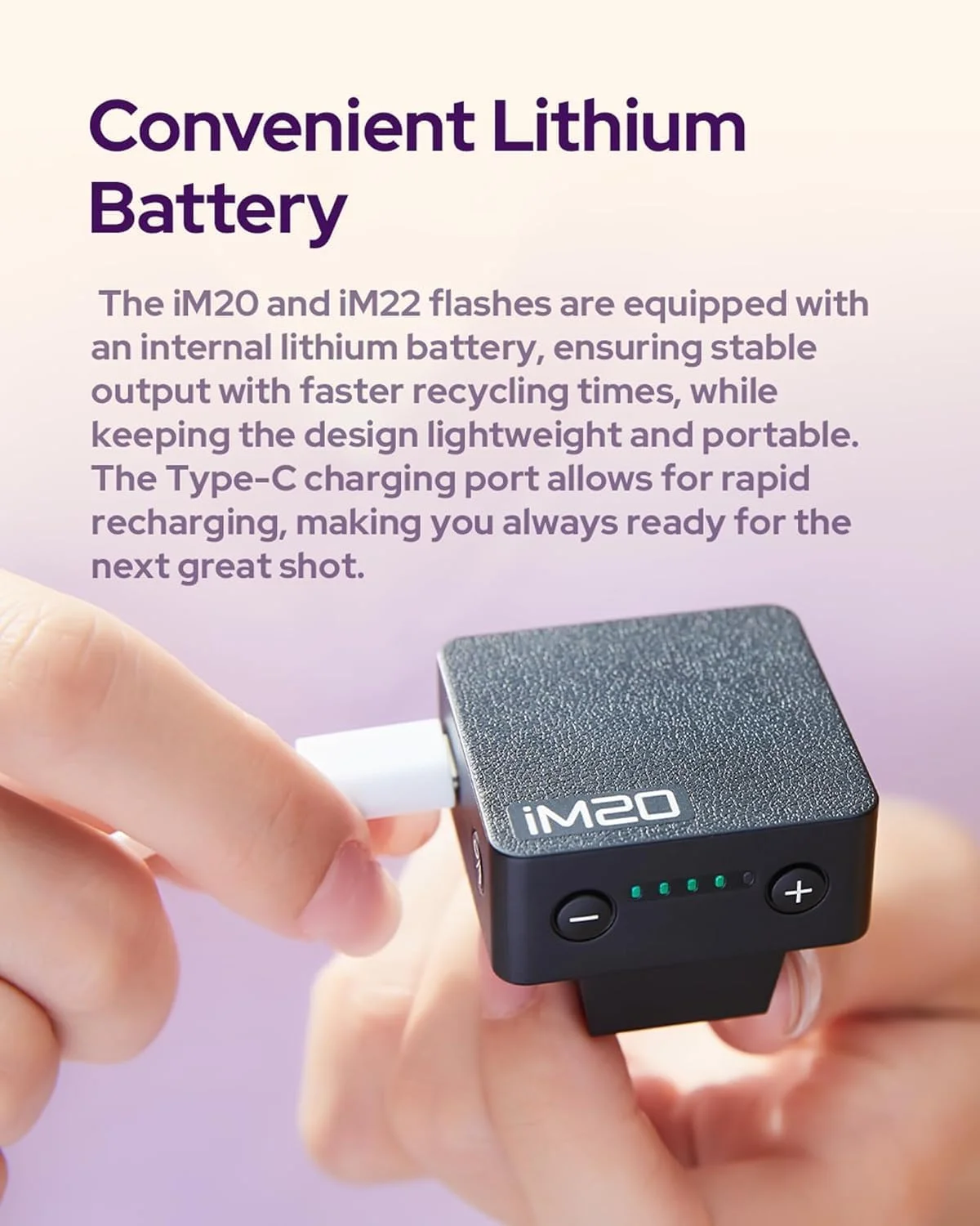 فلاش دوربین مینی GODOX iM20، 440 فلاش با قدرت کامل، فلاش اسپیدلایت مینی iFlash با تنظیم پنج سطحی، زمان بازیافت 3 ثانیه، باتری لیتیوم یونی 470 میلی آمپر ساعت