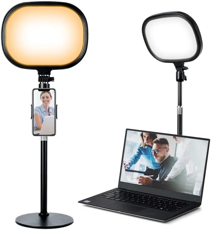 حلقه نور سلفی برای کامپیوتر/آیفون، حلقه نور قابل تنظیم با پایه و نگهدارنده تلفن، مناسب برای کنفرانس های ویدئویی، جلسات زوم، پخش زنده و آرایش حلقه نور سلفی برای کامپیوتر/آیفون، حلقه نور قابل تنظیم با پایه و نگهدارنده تلفن، مناسب برای کنفرانس های ویدئویی، جلسات زوم، پخش زنده و آرایش