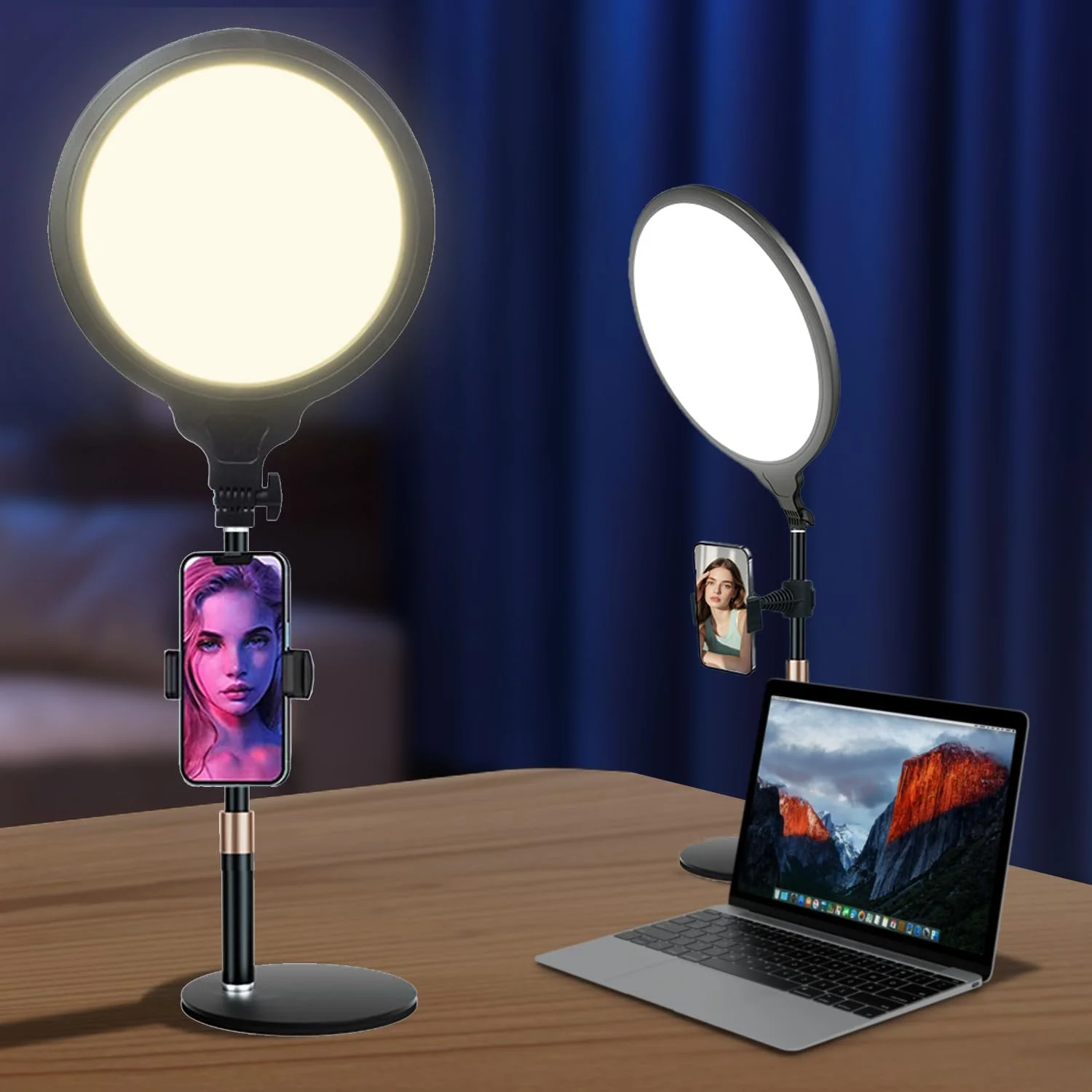 کیت نور سلفی تلفن رومیزی برای فیلمبرداری ویدئویی، چراغ حلقه ای رومیزی با پایه قابل افزایش، نورپردازی لامپ رومیزی قابل تنظیم برای جلسات زوم، پخش زنده، فیلمبرداری، ضبط، تماس های ویدئویی