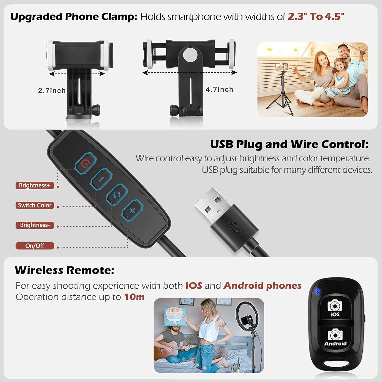 حلقه نور ال ای دی 12 اینچی UBeesize با پایه سه پایه و نگهدارنده تلفن، حلقه نور سلفی برای کنفرانس ویدیویی، سازگار با تلفن های آیفون و اندروید و دوربین ها