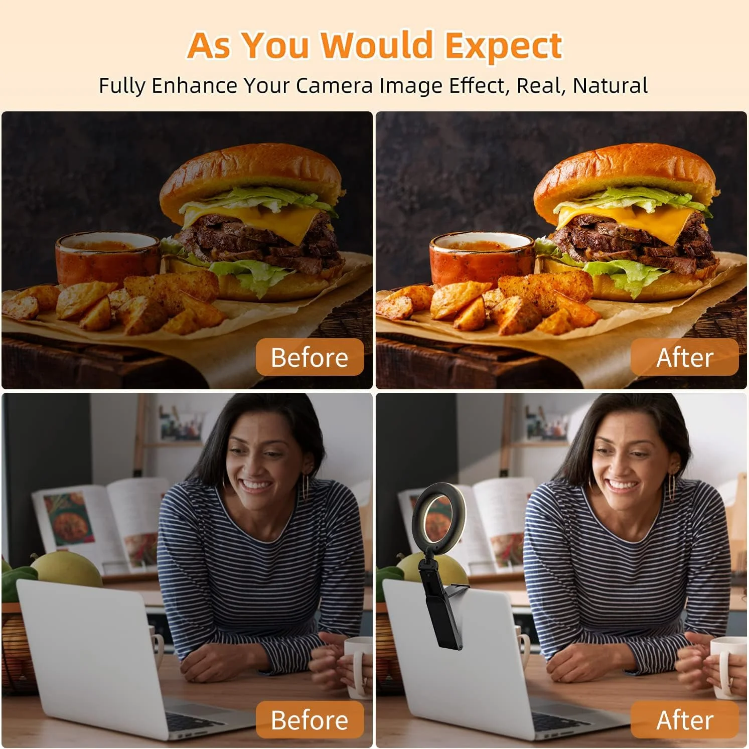 نور سلفی LED کوچک 5 اینچی Angju با پایه، نور کنفرانس ویدیویی برای تماس های زوم و اسکایپ