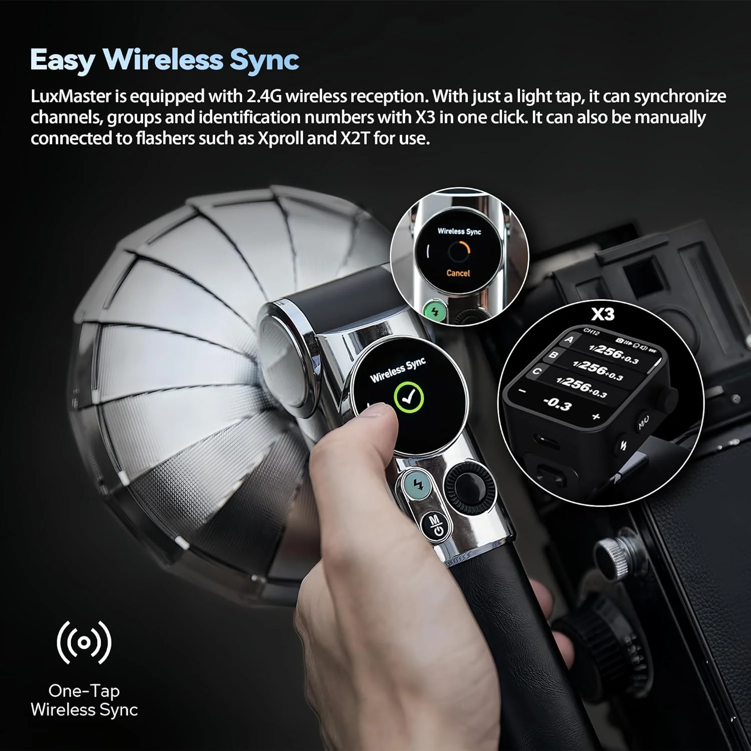 فلاش دوربین Godox Lux Master Retro TTL HSS، صفحه لمسی، همگام سازی بی سیم، باتری داخلی، سیستم بی سیم 2.4G X سازگار با Sony/Nikon/Canon/Fuji/Leica/Sigma/Panasonic