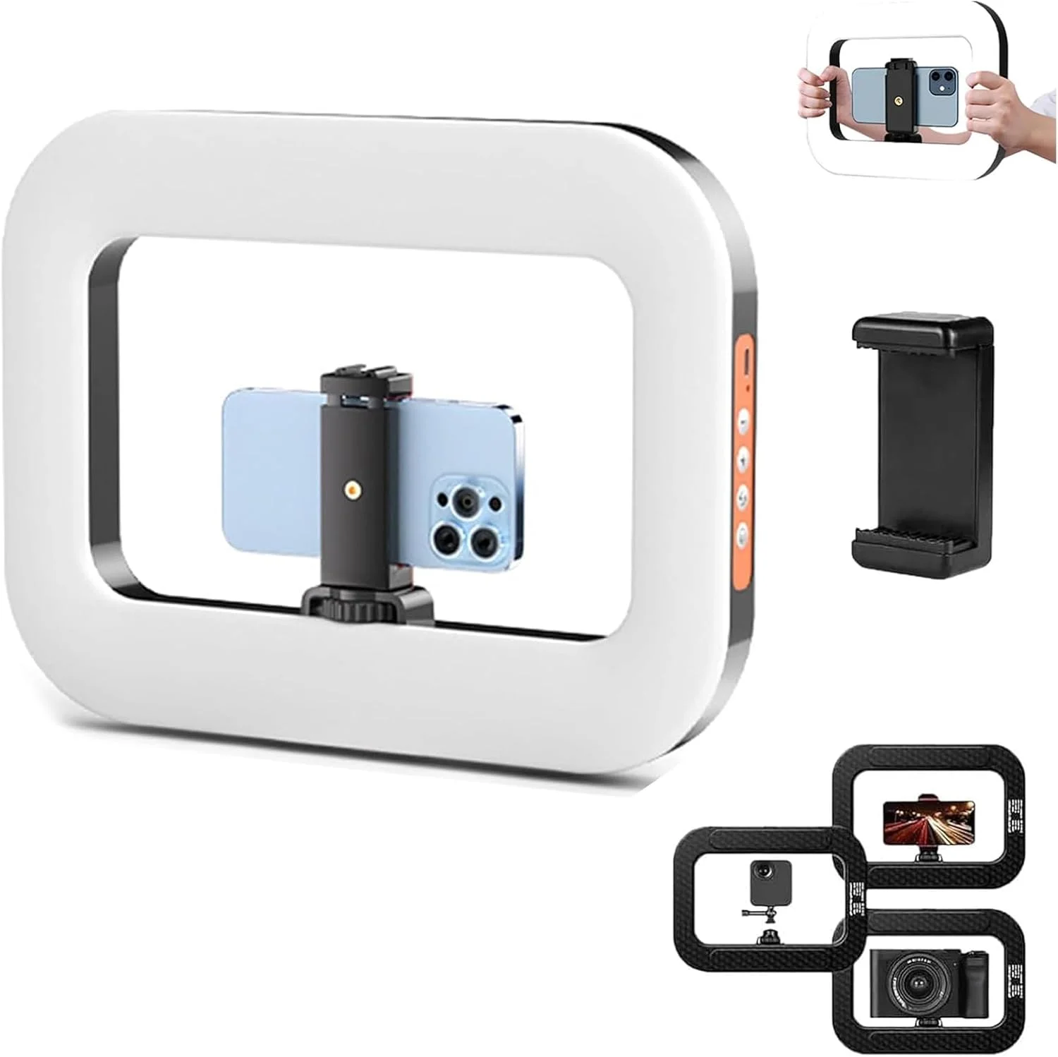 نور حلقه ای سلفی قابل حمل و شارژ برای گوشی و دوربین، ریگ فیلمبرداری دستی با نور قابل تنظیم روشن، ایده آل برای پخش زنده، ضبط ویدیو، تیک تاک و یوتیوب