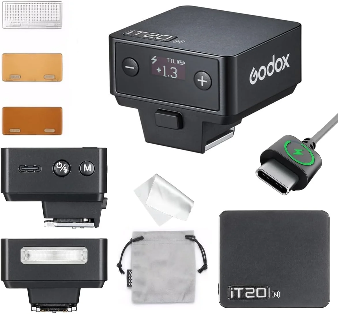 فلاش کوچک دوربین GODOX IT20 N TTL، فلاش بی سیم 2.4G IT20N با فیلتر رنگی، سازگار با Nikon Z6III Z8 Z5 Z50II Z50 Zfc Z6II Z30 Z6 Z50II Z7II Z8 Z9