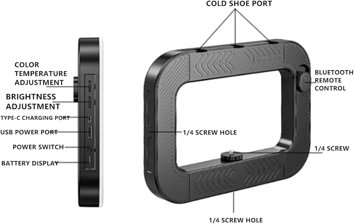 نور حلقه ای سلفی قابل حمل و شارژ برای گوشی و دوربین، ریگ فیلمبرداری دستی با نور قابل تنظیم روشن، ایده آل برای پخش زنده، ضبط ویدیو، تیک تاک و یوتیوب
