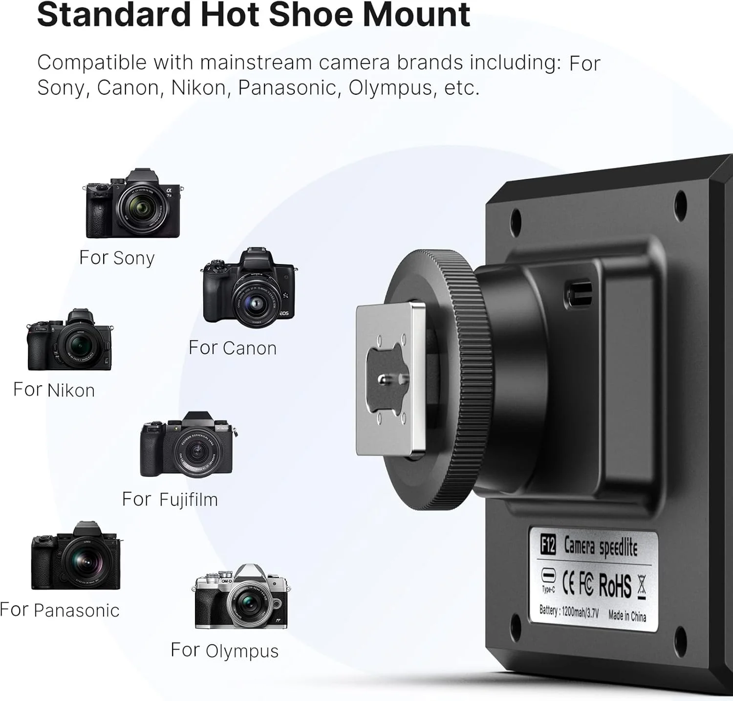 فلاش کوچک ULANZI LM20 برای دوربین های Canon/Fuji/Sony/Nikon/Panasonic Olympus Pentax و فلاش اسپیدلایت دوربین دیجیتال