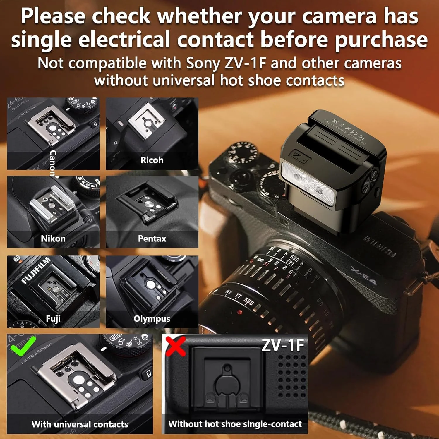 فلاش مینی دوربین | فلاش بی‌سیم 2.4 گیگاهرتزی خارج از دوربین برای کانن، سونی ZV1، فوجی، نیکون، ریکو GR3 | فلاش هات شو دوربین دیجیتال | پایه مغناطیسی و کنترل از راه دور 10 متری (مشکی)