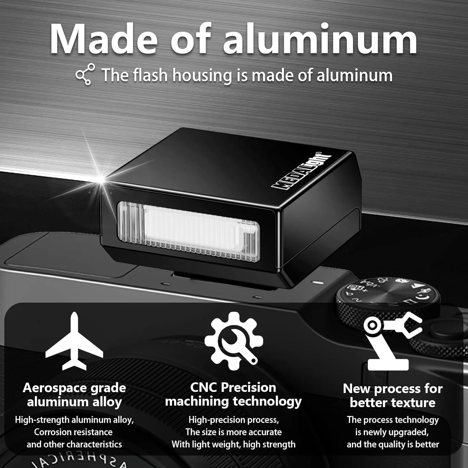 فلاش دوربین مینی آلومینیومی F1s ارتقا یافته برای دوربین های Ricoh GR3/GR3X/Fuji/Sony/Nikon/Canon/Olympus/Digital Film، اسپیدلایت کفشک گرم قابل حمل برای دوربین DSLR (مشکی).