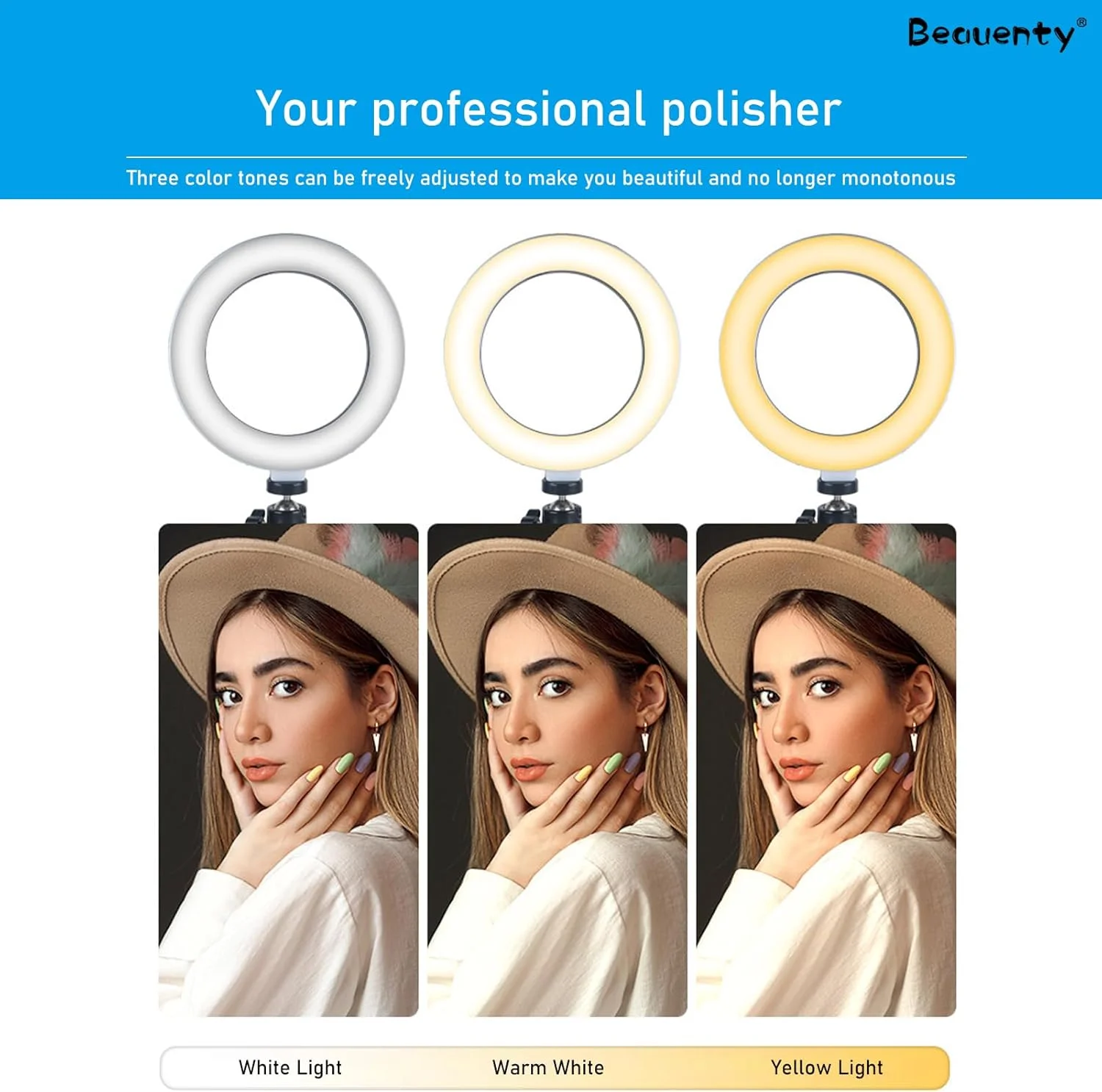 نور حلقه ای رومیزی Beauenty با پایه - نور پرکننده 26 سانتی متری برای فیلمبرداری از بالا، نگهدارنده دوربین تلفن همراه، پایه قابل تنظیم نور حلقه ای رومیزی Beauenty با پایه - نور پرکننده 26 سانتی متری برای فیلمبرداری از بالا، نگهدارنده دوربین تلفن همراه، پایه قابل تنظیم