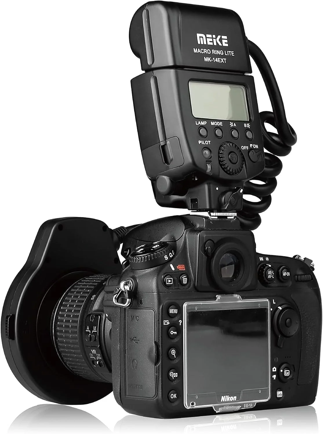 فلاش حلقه ای ماکرو Meike MK-14EXT-N I-TTL با لامپ کمکی LED AF برای دوربین های نیکون D5100 D3200 D3300 D5200 D90 D850 D3500 فلاش حلقه ای ماکرو Meike MK-14EXT-N I-TTL با لامپ کمکی LED AF برای دوربین های نیکون D5100 D3200 D3300 D5200 D90 D850 D3500