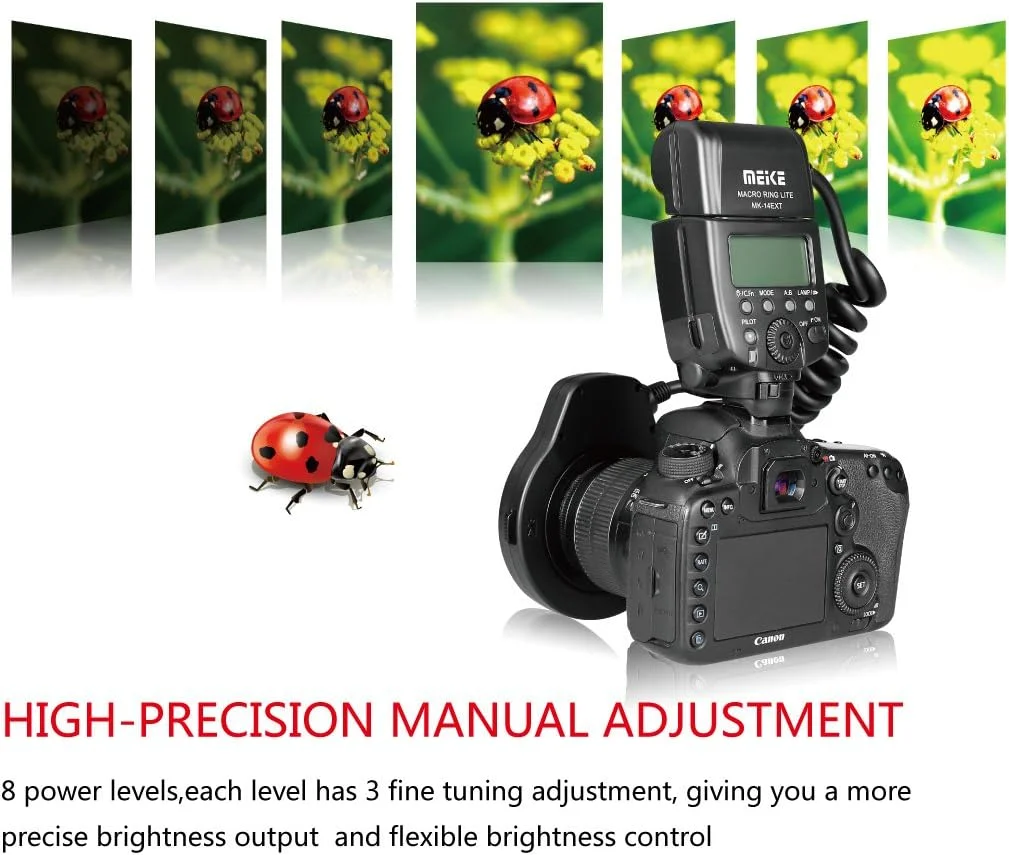 فلاش حلقوی ماکرو LED مدل MEKE MK-14EXT-C E-TTL با لامپ کمکی AF LED برای دوربین های EOS 70D 77D 80D Rebel T7i T6i T6s T6 T5i T5 T4i T3i SL2 و سایر دوربین های DSLR EOS با هولدر فلاش حلقوی ماکرو LED مدل MEKE MK-14EXT-C E-TTL با لامپ کمکی AF LED برای دوربین های EOS 70D 77D 80D Rebel T7i T6i T6s T6 T5i T5 T4i T3i SL2 و سایر دوربین های DSLR EOS با هولدر