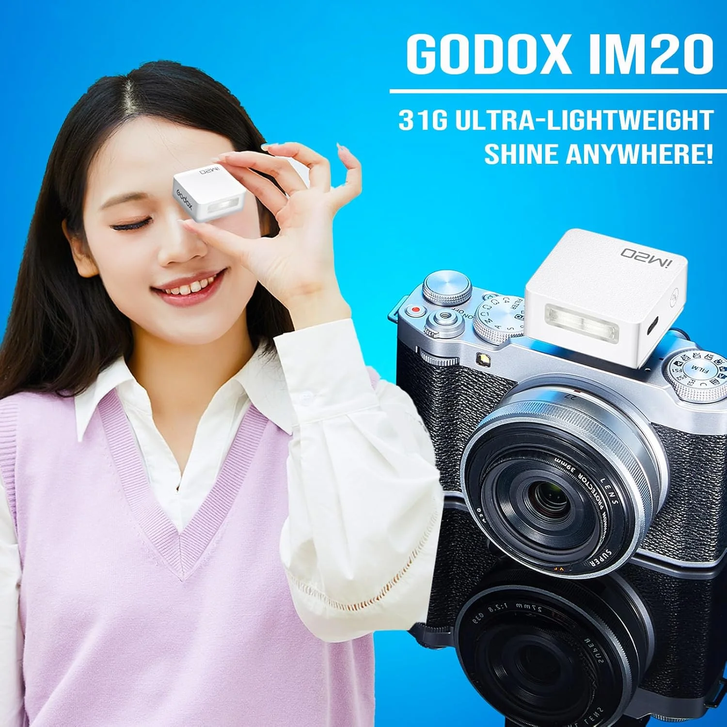 فلاش کوچک گودکس iM20، فلاش دوربین کاملا دستی، 5 سطح خروجی، 440 فلاش با قدرت کامل، شارژ USB-C، سازگار با Ricoh GR III, Ricoh GR III X, Canon Sony Nikon Pentax Panasonic Olympus