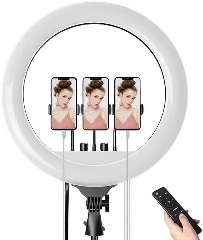 نور حلقه ای ال ای دی RL-14، نور ملایم حلقه ای 14 اینچی برای تلفن های هوشمند، دوربین، ویدیوهای یوتیوب و تیک تاک به همراه سه پایه و 3 نگهدارنده تلفن