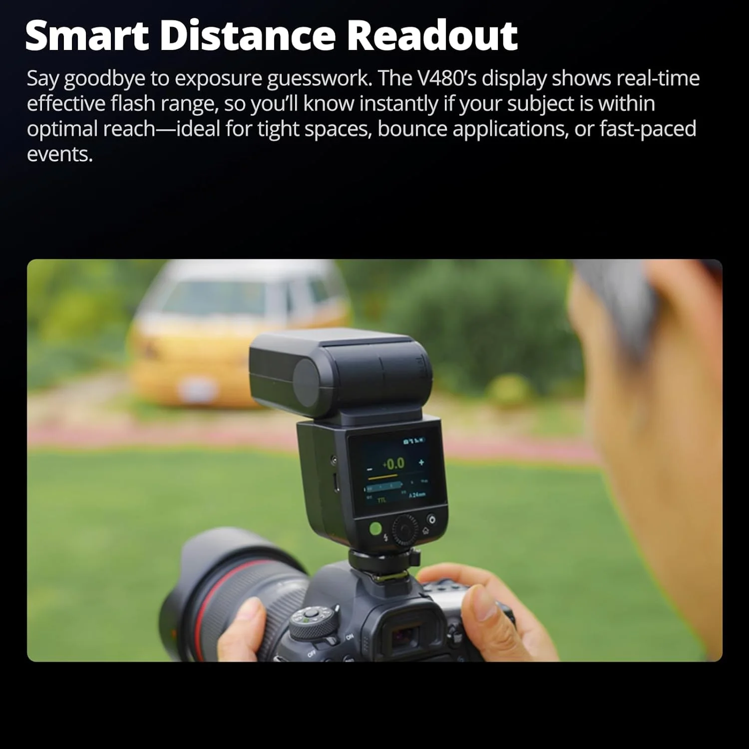 فلاش دوربین گودکس V480N، باتری لیتیومی داخلی، HSS 1/8000، TTL بی سیم 2.4GX، زمان بازیافت 1.7 ثانیه، 650 فلاش با قدرت کامل برای دوربین نیکون (V480N)