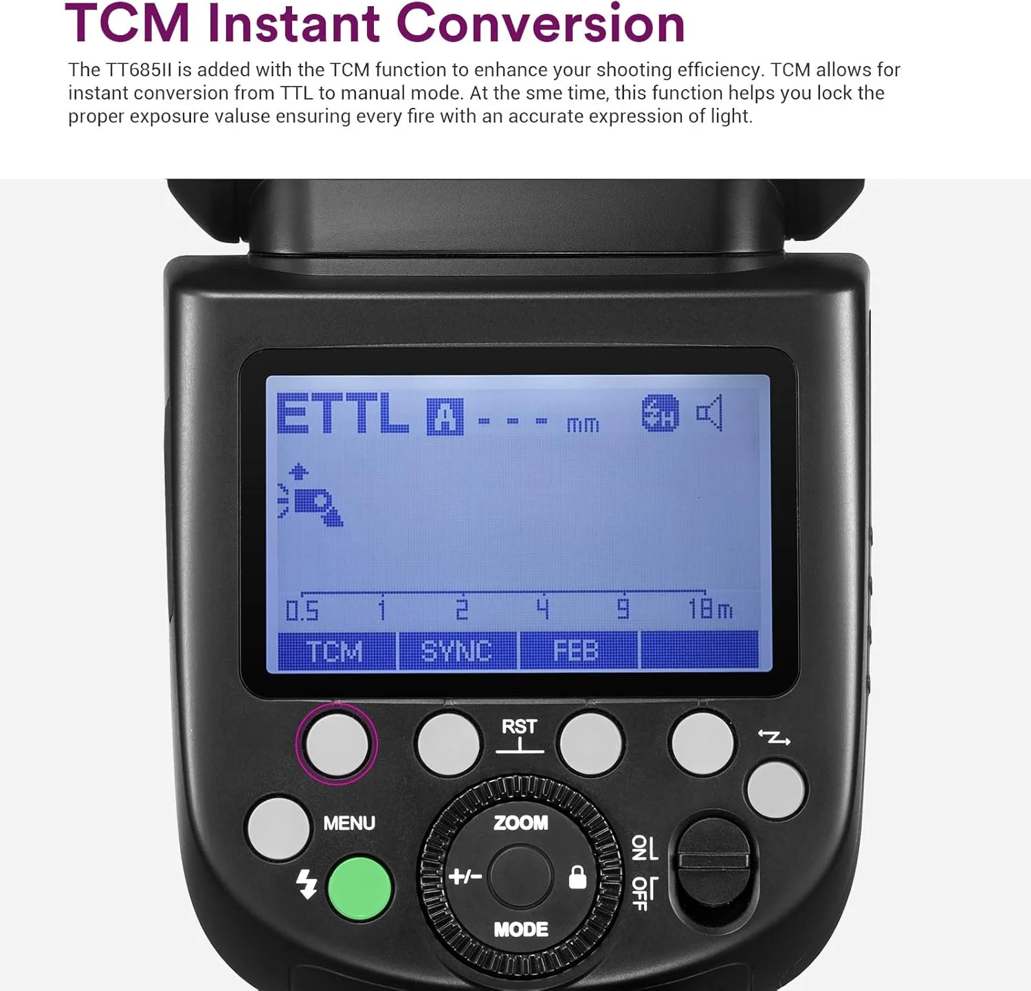 فلاش دوربین TTL گودکس TT685II-N Thinklite GN60، انتقال بی‌سیم 2.4G، عملکرد TCM، فلاش همگام‌سازی با سرعت بالا 1/8000 ثانیه، سازگار با Nikon D800 D700 D7000 D7100