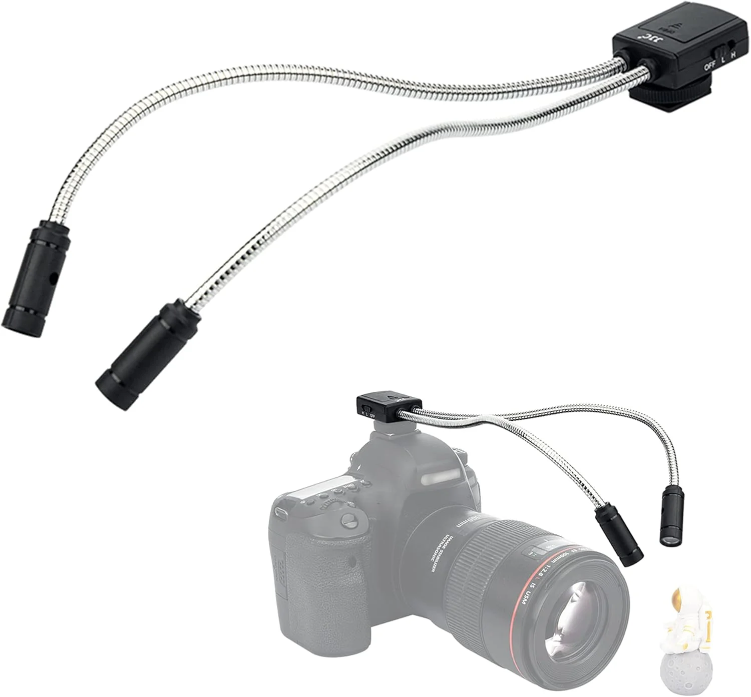 نور بازویی LED ماکرو قابل حمل JJC با طول 25 سانتی متر، با CRI 95+ و دمای 5600K، دارای 5 سطح تنظیم نور برای عکاسی کلوزآپ با لنز ماکرو