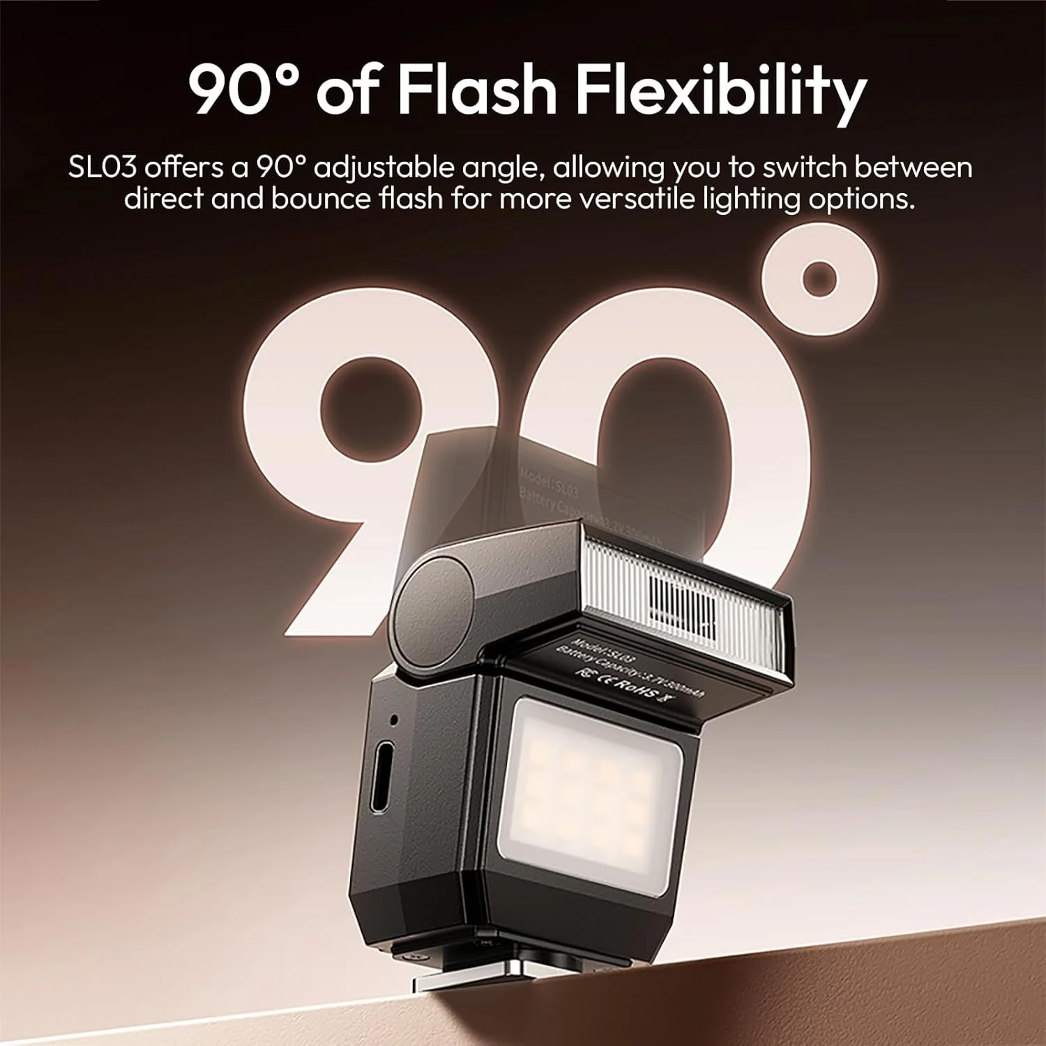 فلاش کوچک دوربین ULANZI SL03 با نور ویدئو، GN8 6500K، قابل تنظیم 90 درجه، 4 سطح قدرت (1/8~1/1)، کفشک اتصال تکی برای دوربین های DSLR سونی/کانن/ فوجی، مشکی