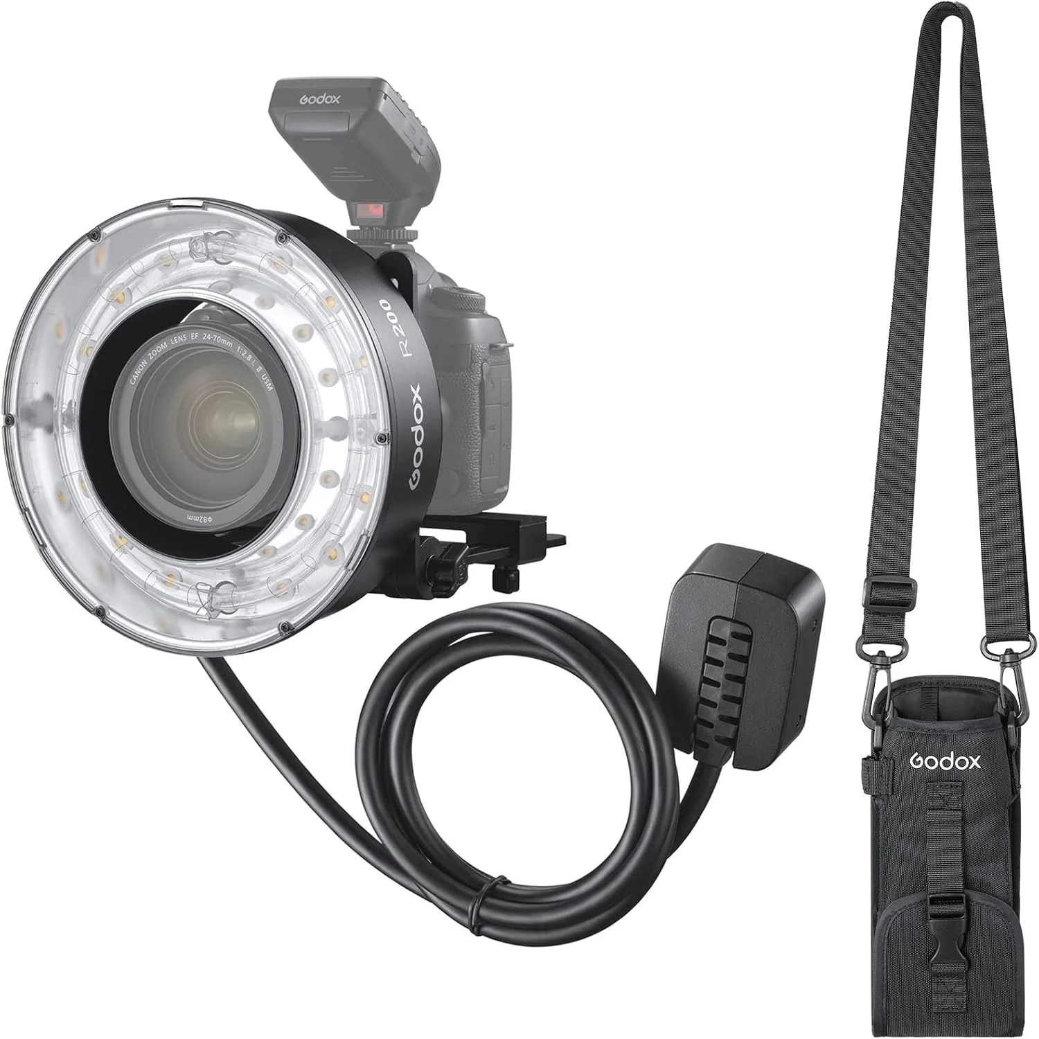 هد فلاش حلقوی گودکس R200 برای AD200 AD200 Pro 200Ws 5800±200K به همراه لامپ مدلینگ برای عکاسی پرتره