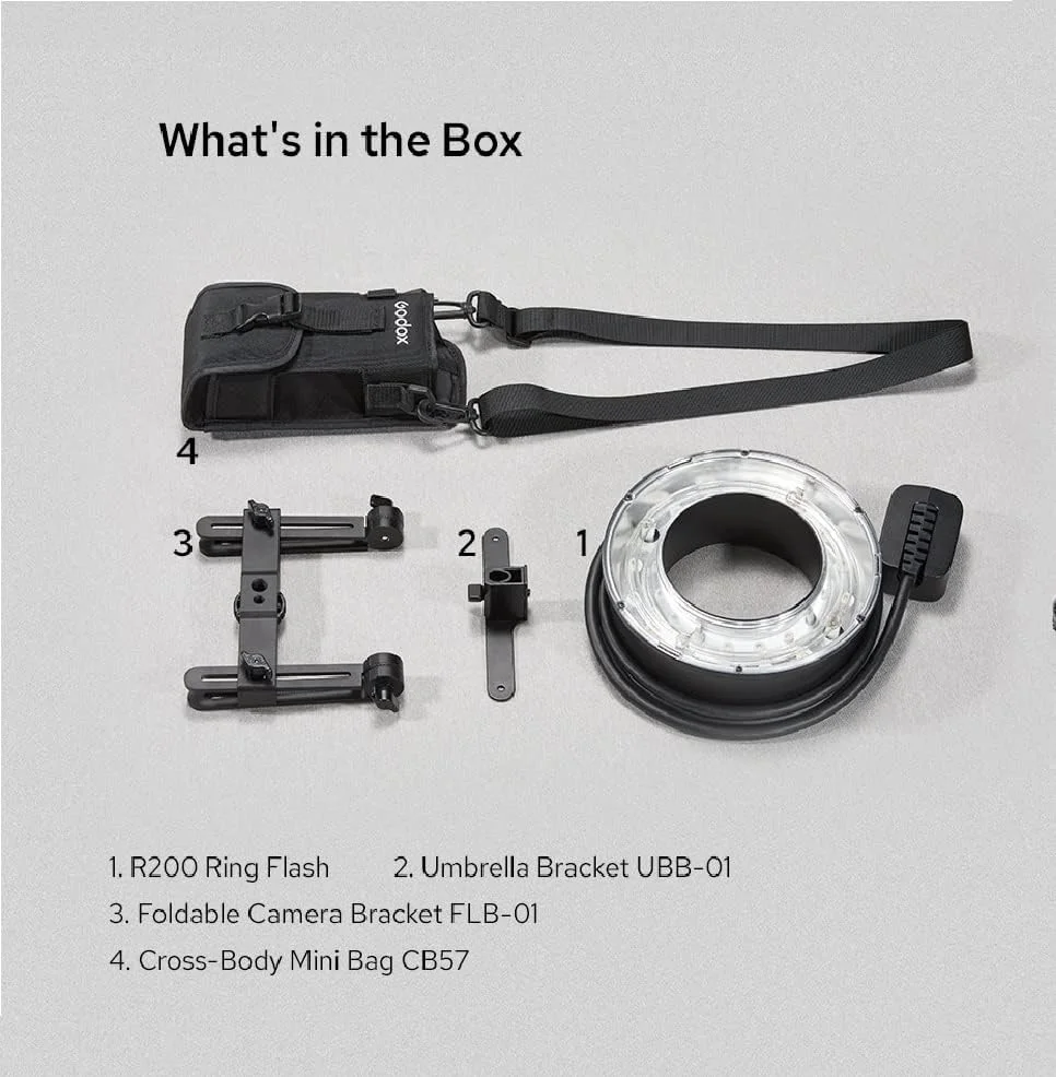 هد فلاش حلقوی گودکس R200 برای AD200 AD200 Pro 200Ws 5800±200K به همراه لامپ مدلینگ برای عکاسی پرتره