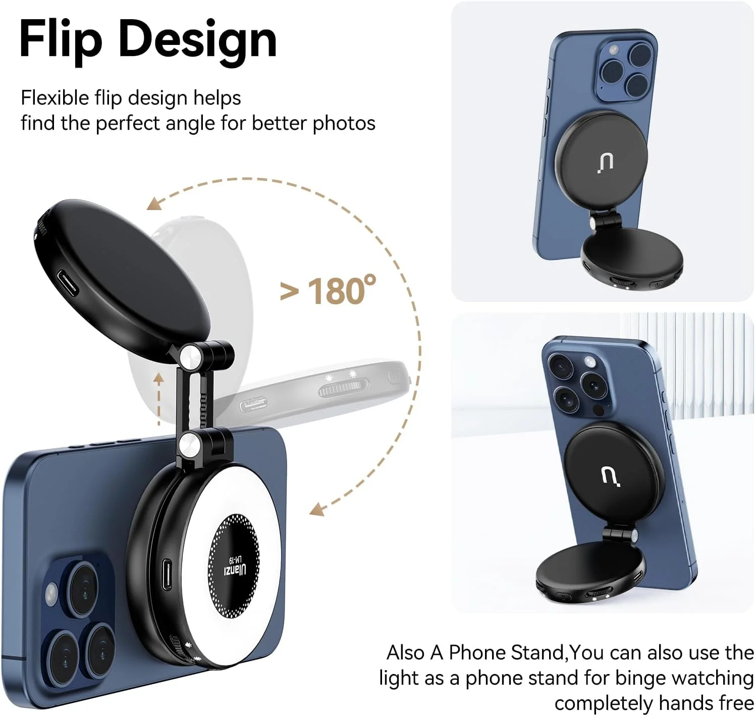 نور حلقه ای مغناطیسی موبایل ULANZI LM19، نور سلفی با 3 دمای رنگی 2500K - 8500K، نور ویدئویی قابل شارژ برای پخش زنده/ولاگ، سازگار با آیفون 17 16 15 14 13 12 نور حلقه ای مغناطیسی موبایل ULANZI LM19، نور سلفی با 3 دمای رنگی 2500K - 8500K، نور ویدئویی قابل شارژ برای پخش زنده/ولاگ، سازگار با آیفون 17 16 15 14 13 12