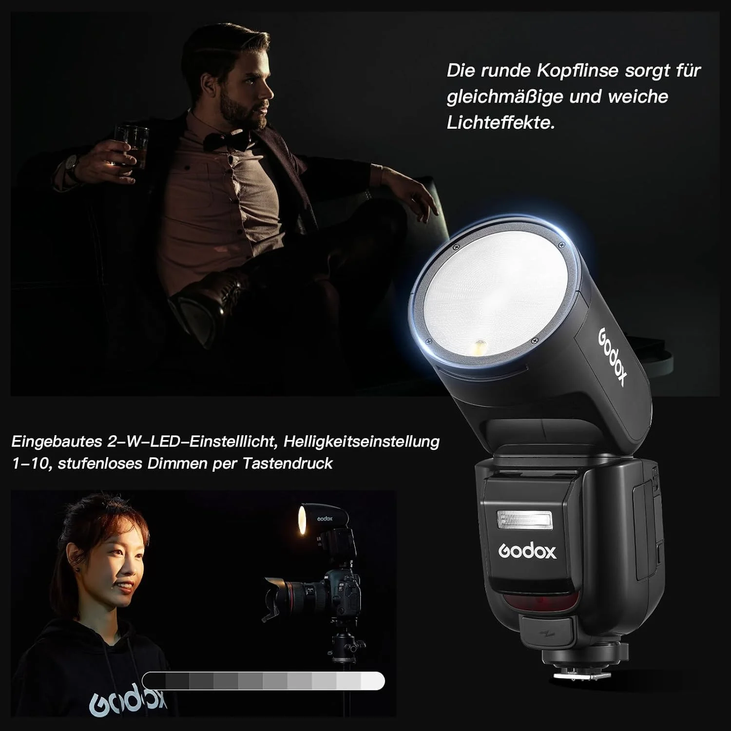 فلاش دوربین Godox V1Pro C با هد گرد TTL، سرعت بالا 76Ws HSS 1/8000s، باتری لیتیومی 2980mAh، لامپ مدلینگ LED و فلاش خارجی، V1-C (2024) حالت فلاش SU-1 M/TTL برای Canon