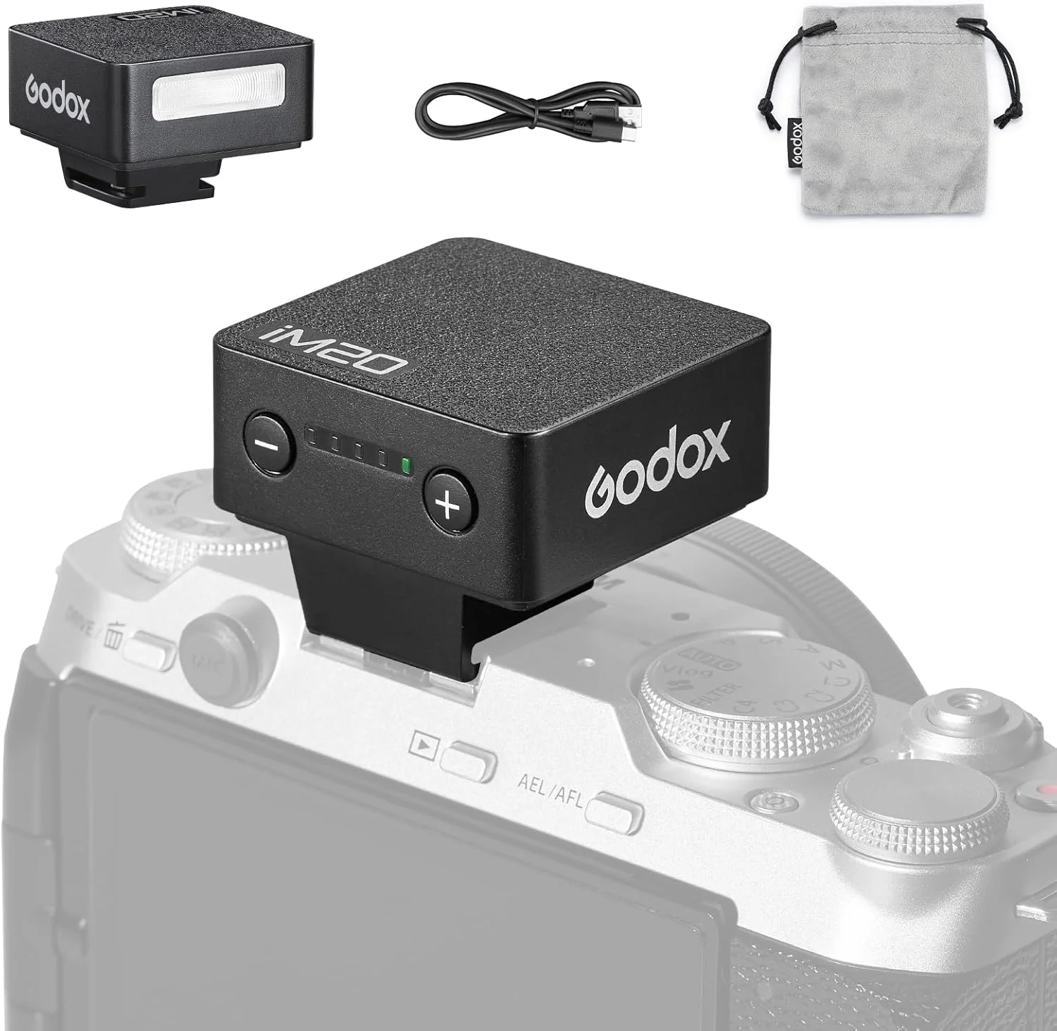 فلاش دوربین GODOX iM20، فلاش مینی دوربین، 5 سطح قدرت فلاش، 6000K±200K، 440 فلاش با قدرت کامل، فلاش مینی GODOX im20 برای Canon Sony Nikon Fuji Olympus