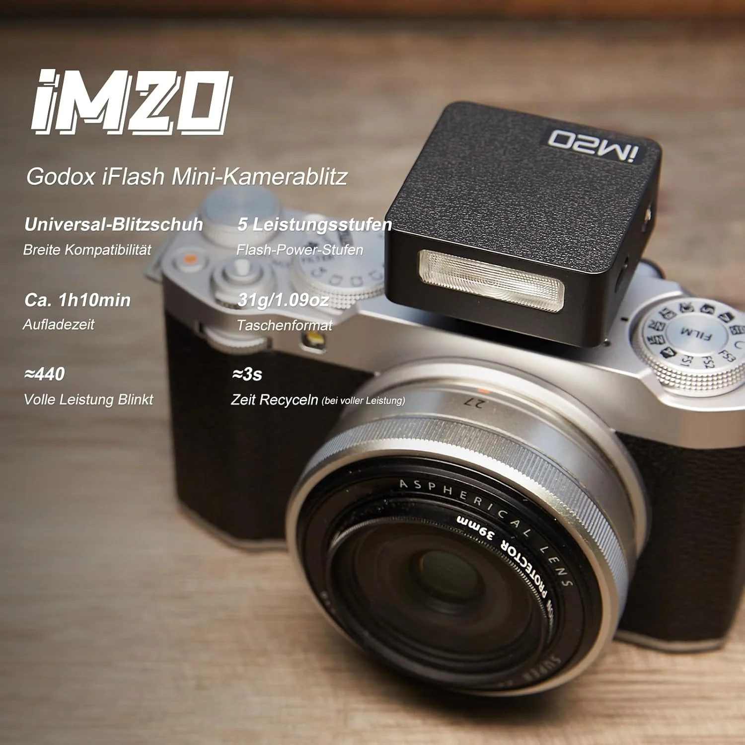 فلاش دوربین GODOX iM20، فلاش مینی دوربین، 5 سطح قدرت فلاش، 6000K±200K، 440 فلاش با قدرت کامل، فلاش مینی GODOX im20 برای Canon Sony Nikon Fuji Olympus