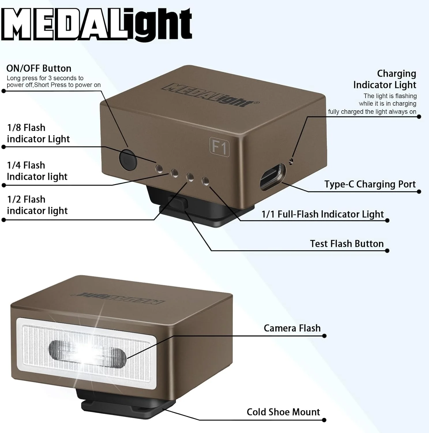 فلاش دوربین مینی F1 برای Ricoh (GR3/GR3X و غیره)، Fuji/Sony/Nikon/Canon، دوربین های فیلم دیجیتال، چراغ قوه فلاش کوچک قابل حمل برای دوربین های DSLR. (رزگلد) فلاش دوربین مینی F1 برای Ricoh (GR3/GR3X و غیره)، Fuji/Sony/Nikon/Canon، دوربین های فیلم دیجیتال، چراغ قوه فلاش کوچک قابل حمل برای دوربین های DSLR. (رزگلد)