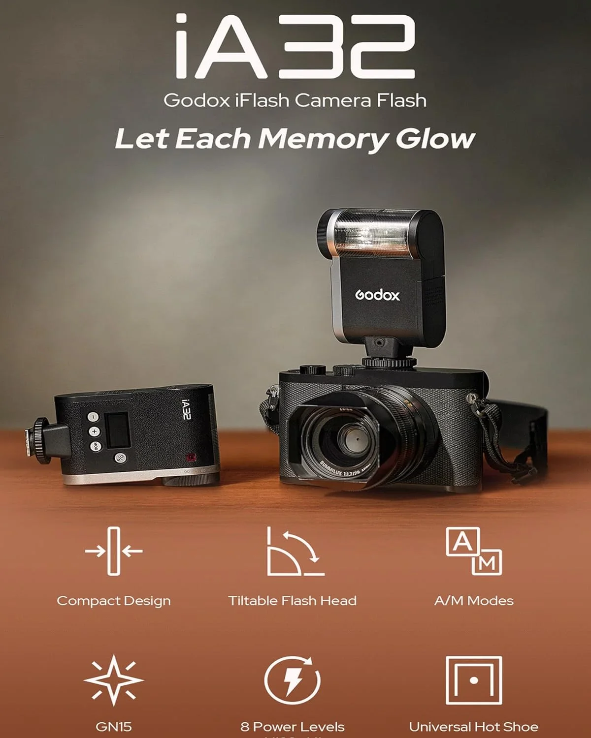 فلاش دوربین گودکس iA32 iFlash، حالت های خودکار و دستی، قابلیت حمل آسان، فلاش های هات شو تک کنتاکت