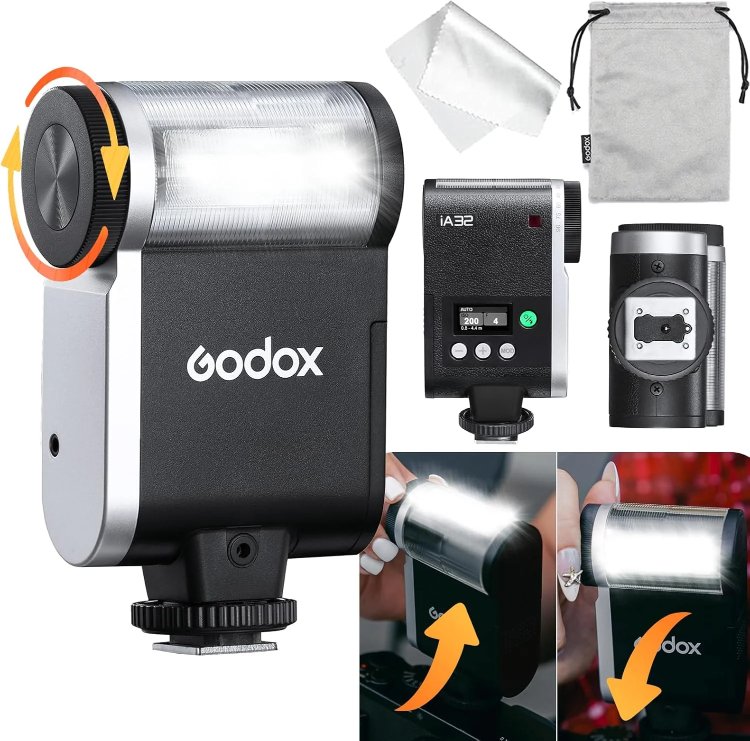 فلاش دوربین کوچک Godox iA32 - فلاش اتوماتیک GN 15، 8 سطح قدرت/بازیافت 2.5 ثانیه/490 بار فلاش/حالت های خودکار/دستی، فلاش کوچک برای دوربین های Canon/Nikon/Sony/Fuji (سازگار با Sony ZV-1F نیست)