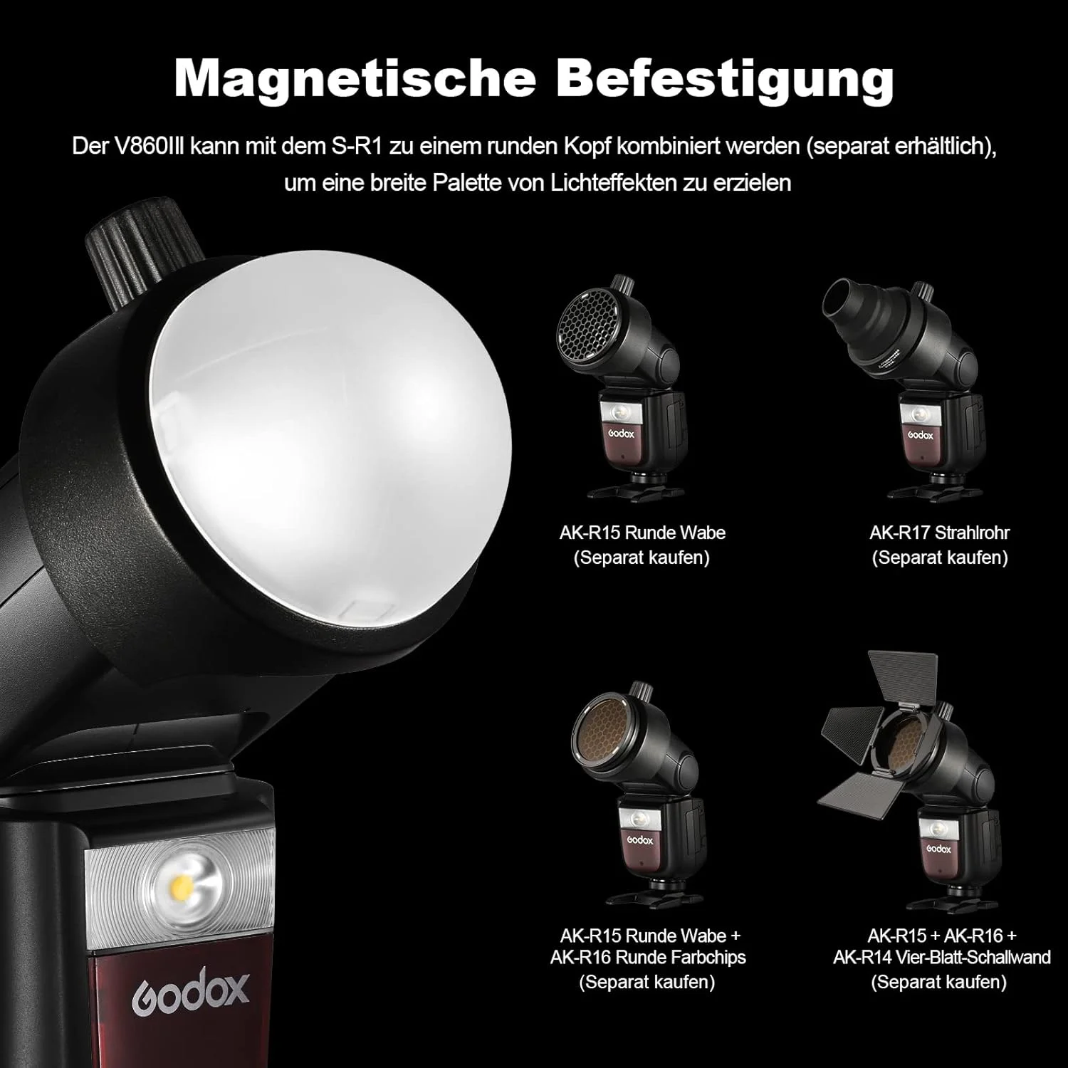 کیت فلاش اسپیدلایت دوربین Godox V860III-S برای سونی، TTL GN60 HSS، سیستم وایرلس 2.4G X، زمان بازیافت 1.5 ثانیه و نور مدلینگ LED به همراه سافت باکس، دیفیوزر و فیلتر رنگی