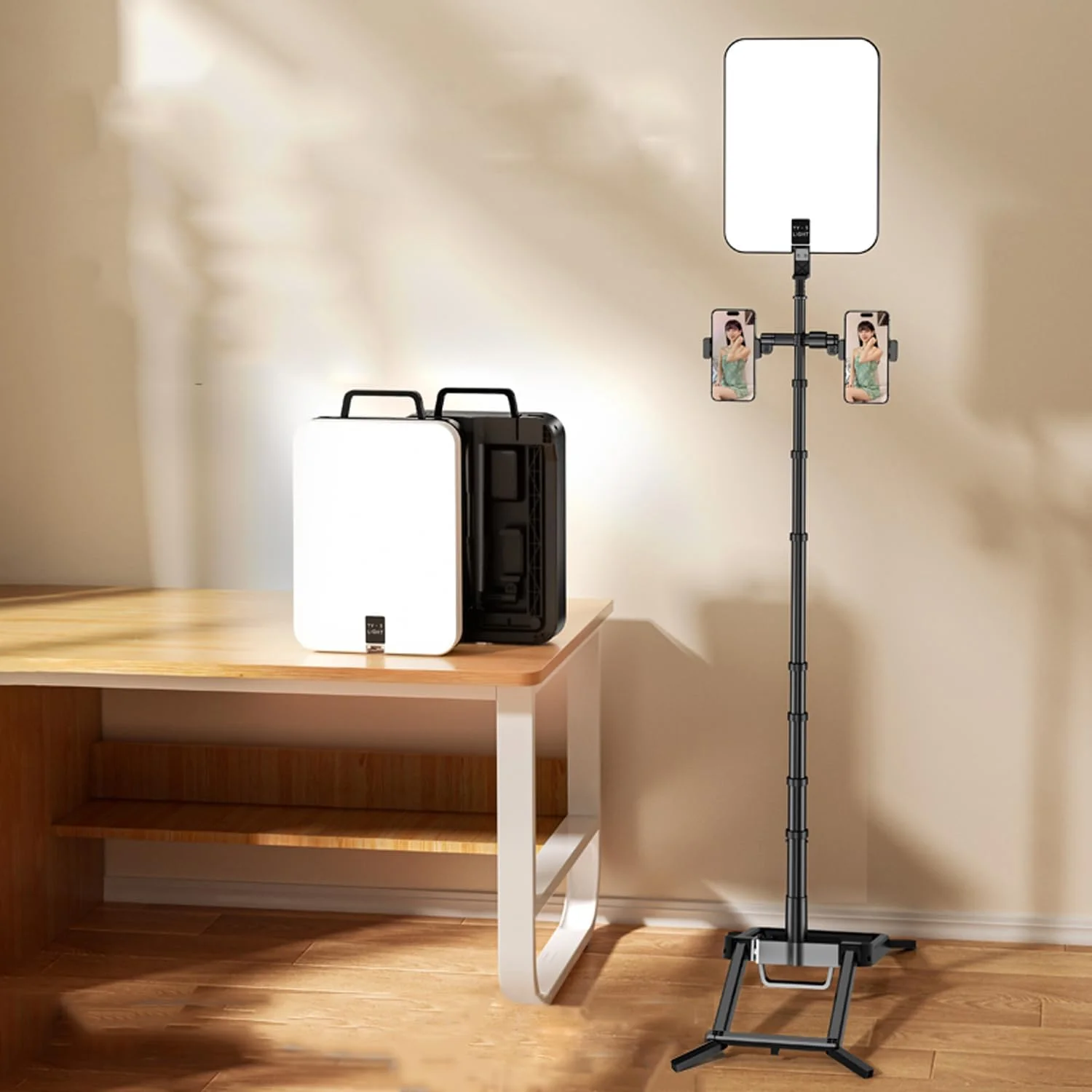 نور سلفی Tycom با پایه سه پایه 14 اینچ (33 * 22 سانتی متر)، چراغ حلقه ای سلفی برای گوشی با باتری، چراغ مستطیلی LED برای ولاگ، رسانه های اجتماعی، تماس های ویدیویی (مستطیلی مشکی 170 سانتی متر)