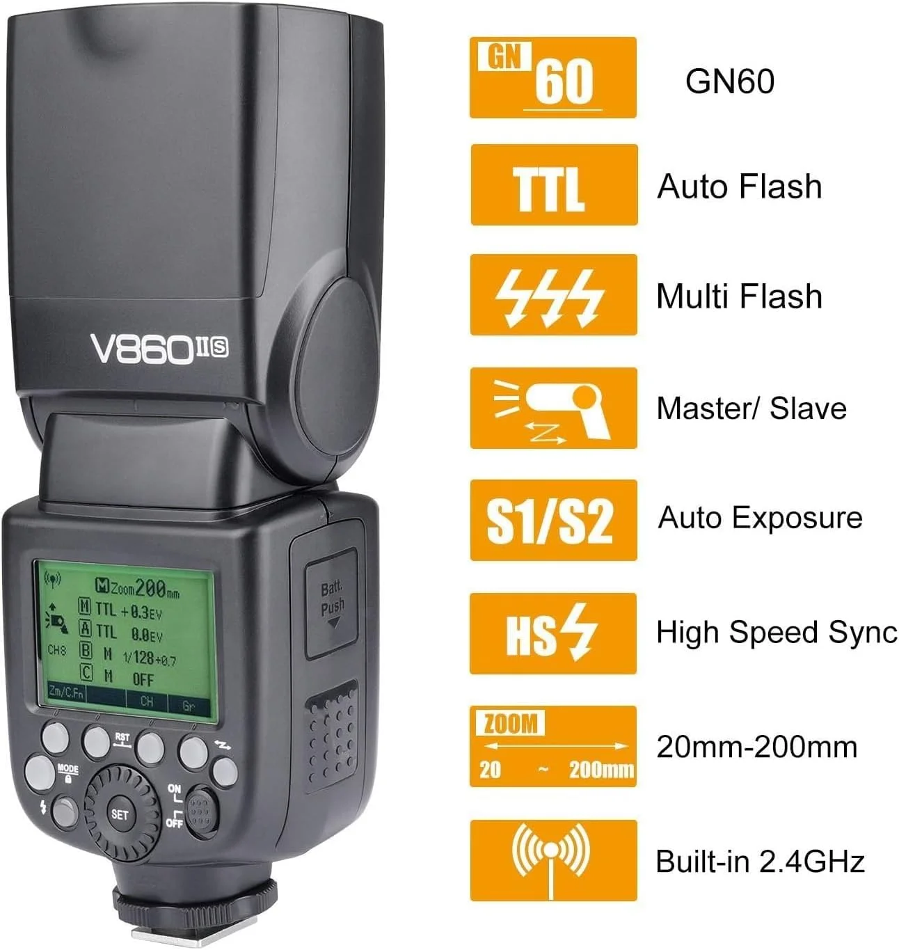 فلاش اسپیدلایت دوربین Godox Ving V860II-S 2.4G HSS 1/8000 TTL Li-on Battery V860II برای دوربین های سونی A7 A7R A7S A7II A7RII A58 A99 A6000 A6300