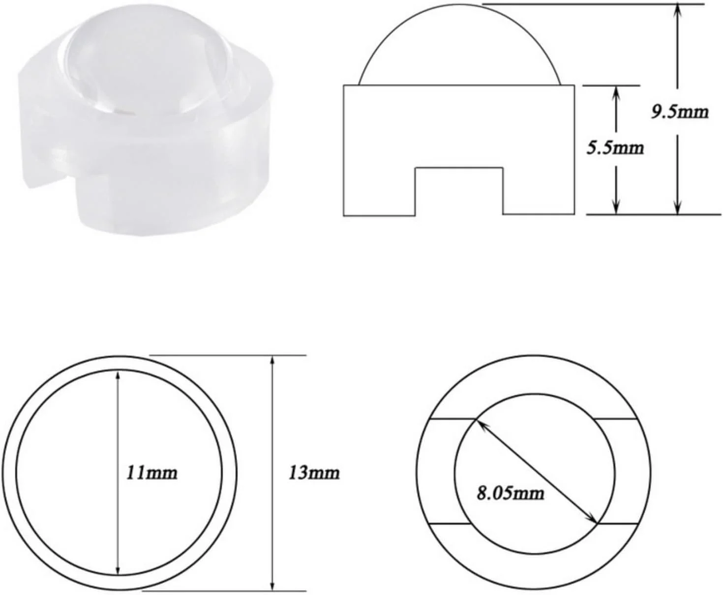 لنز محدب ال ای دی 13 میلی متری با زاویه تابش 15/30/45/60/90/100 درجه، لنز کندانسور نوری محدب اکریلیک ال ای دی (10 عدد، 15 درجه)