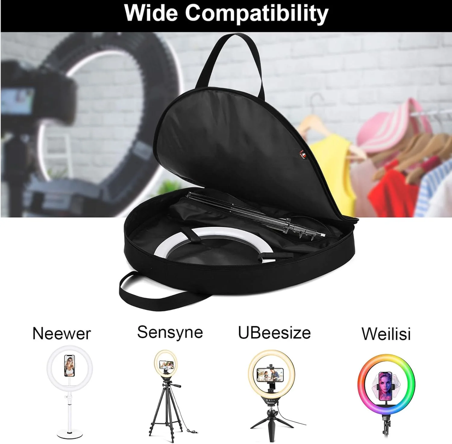 کیف حمل چراغ حلقه ای TXesign برای چراغ حلقه ای سلفی 10 اینچی و سه پایه، کیف محافظ چراغ حلقه ای سلفی برای یوتیوب، تیک تاک، و عکاسی پرتره